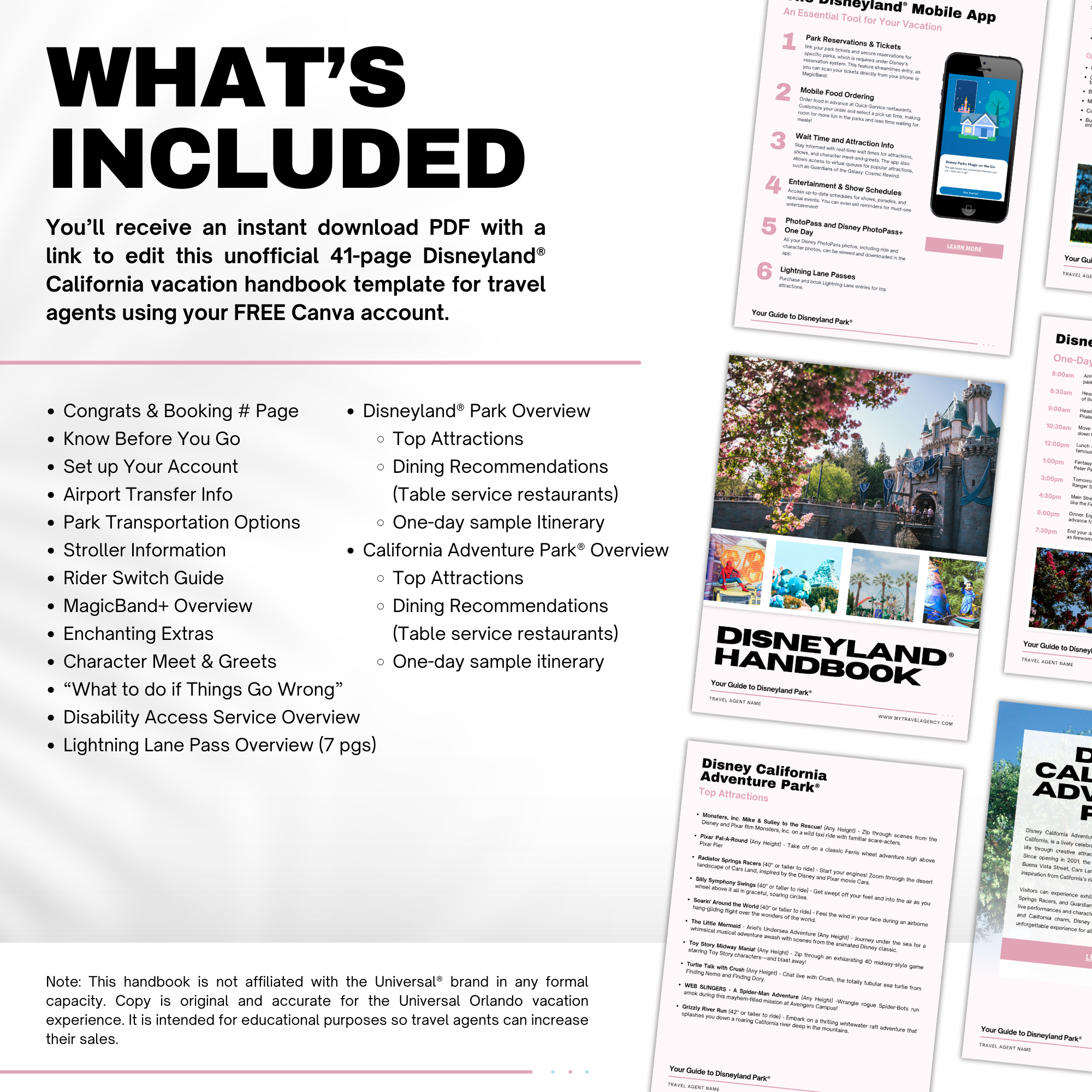 Disneyland Guide Template for Travel Agents | 41 Pages Canva