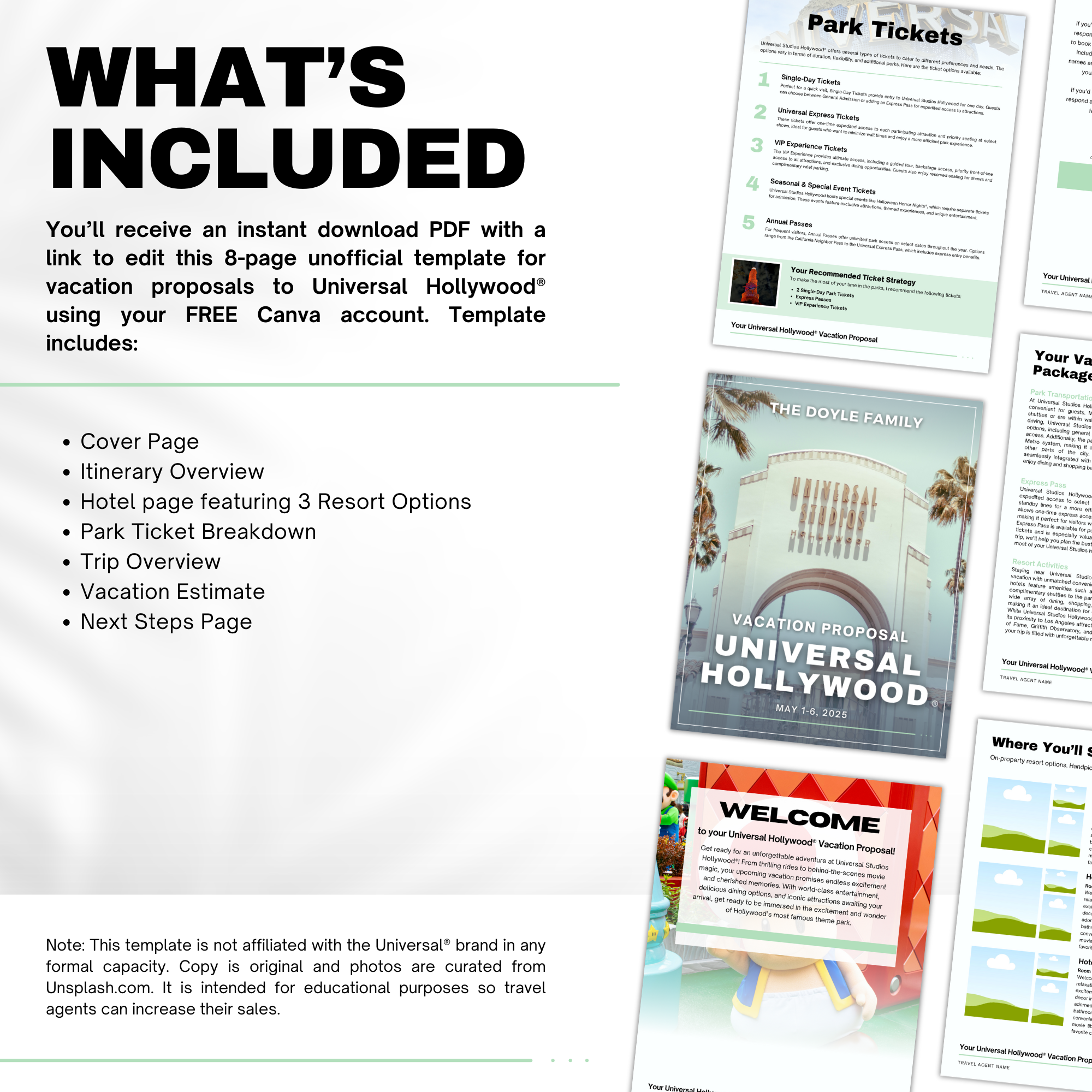 Universal Hollywood Travel Agent Proposal Template for Canva