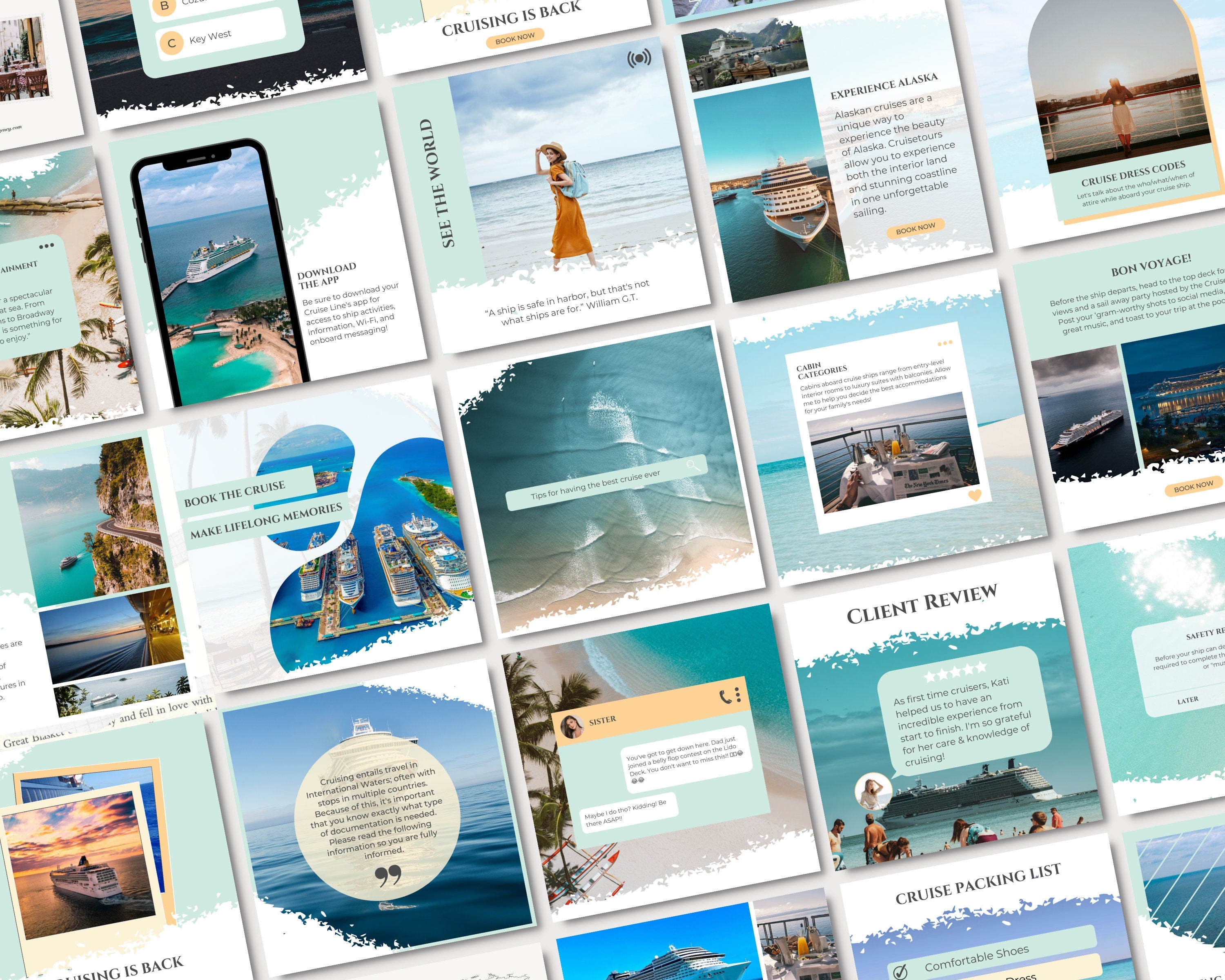 50 Cruise Travel Agent Social Posts: Feed & Stories Bundle
