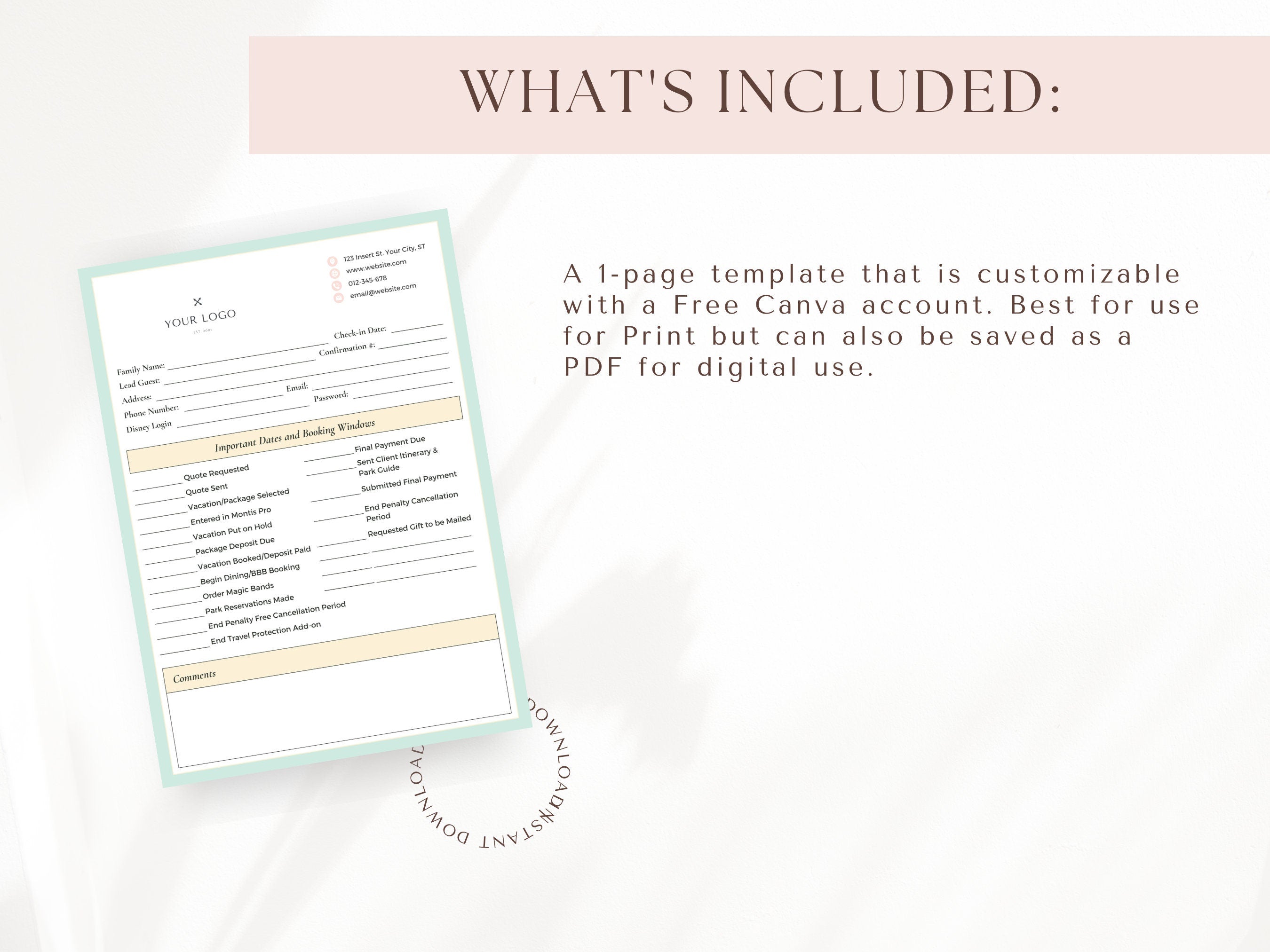 Important Dates & Booking Timeline Template, Travel Agent Template
