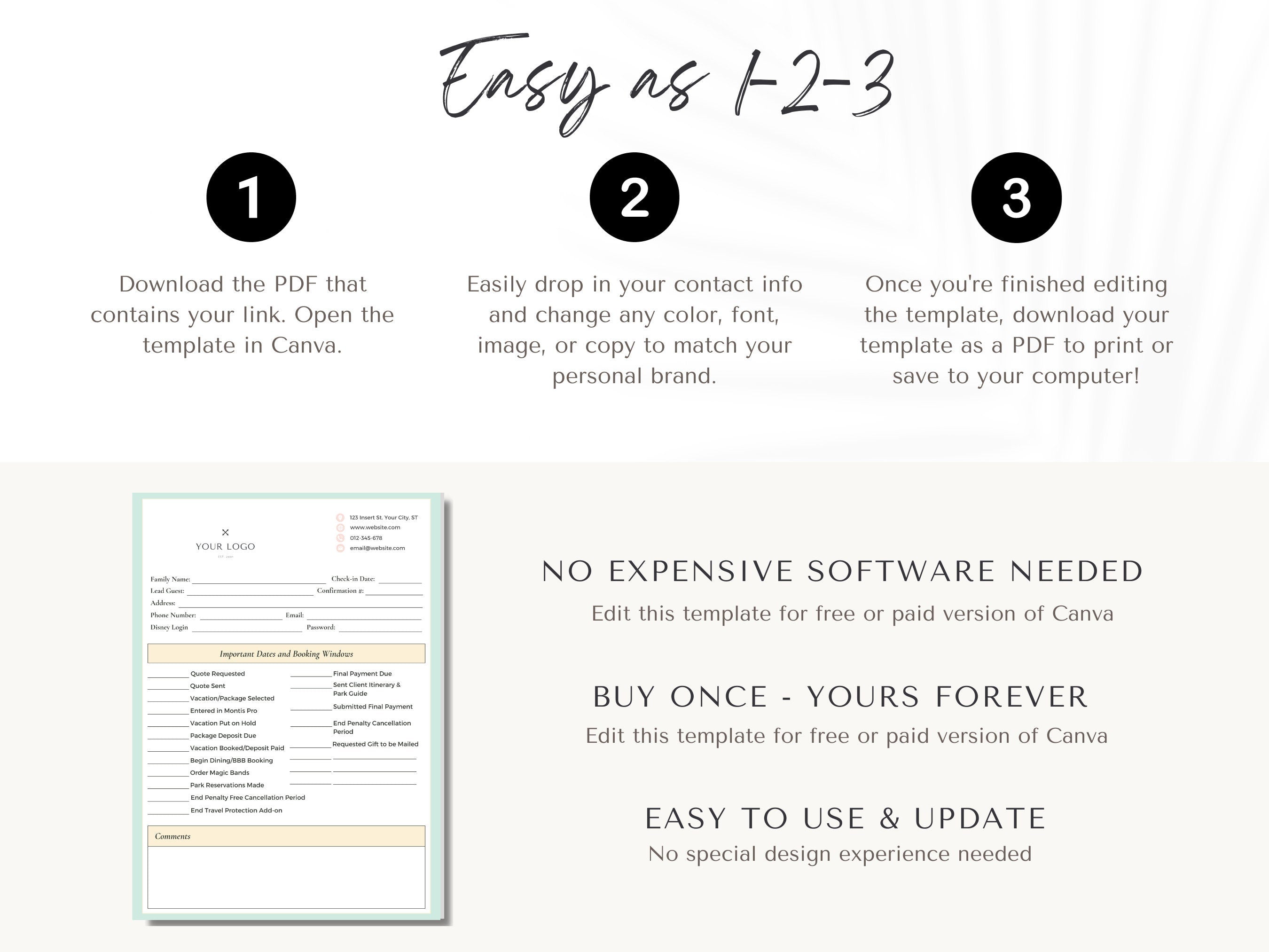 Important Dates & Booking Timeline Template, Travel Agent Template