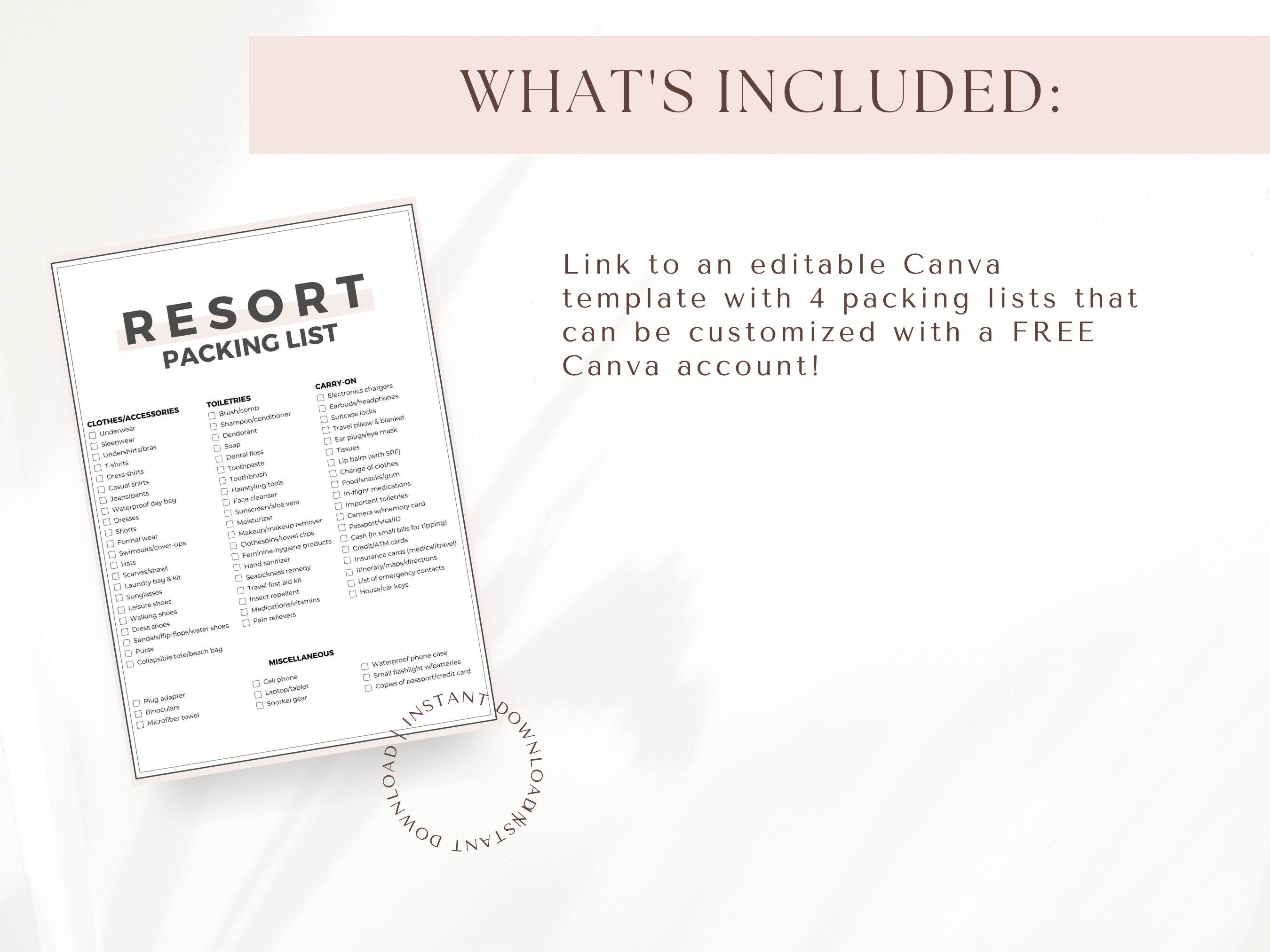 Travel Agent's Complete Packing Lists - 4 Templates in Canva