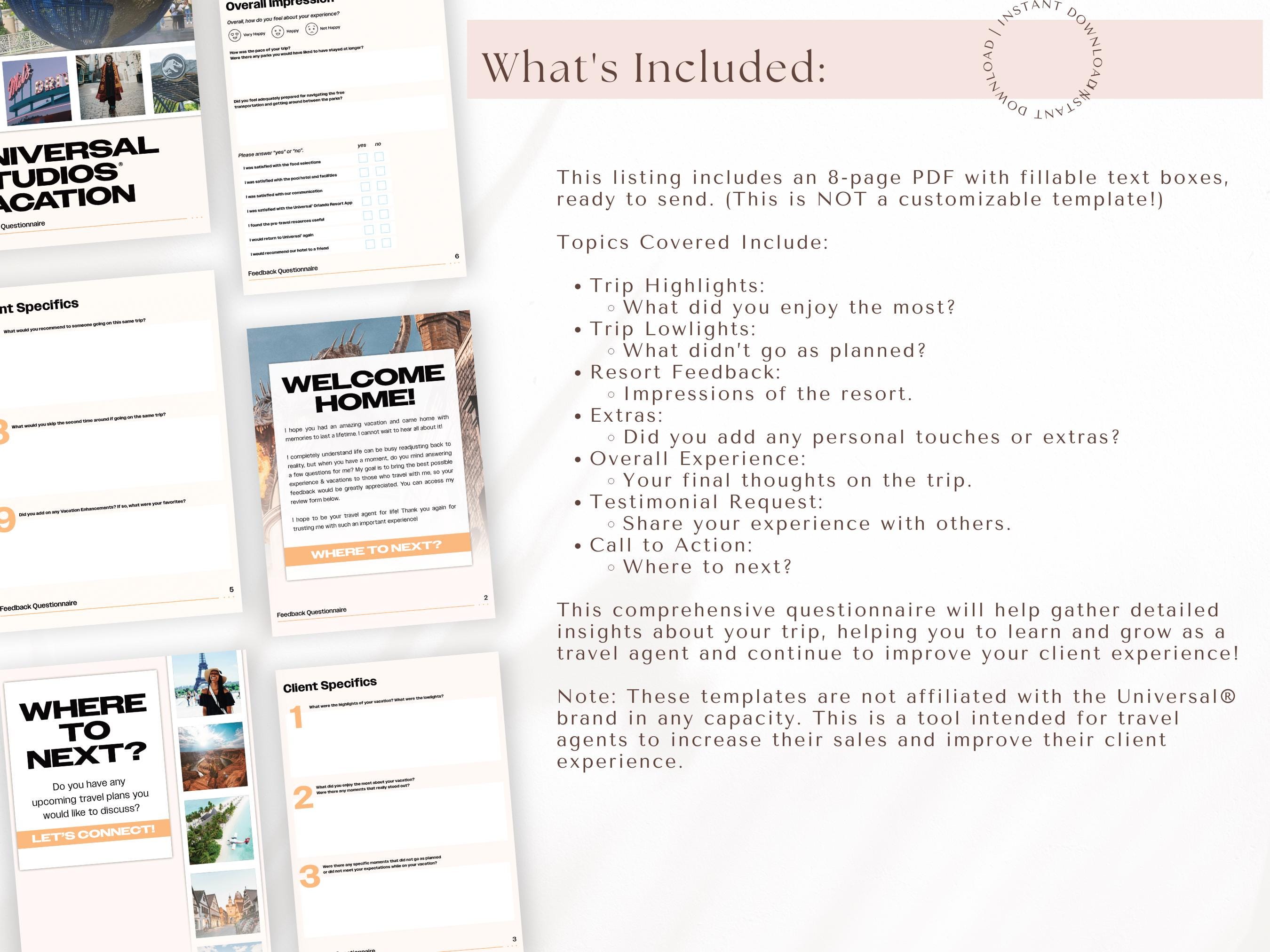 Universal Feedback Form, Travel Agent Forms