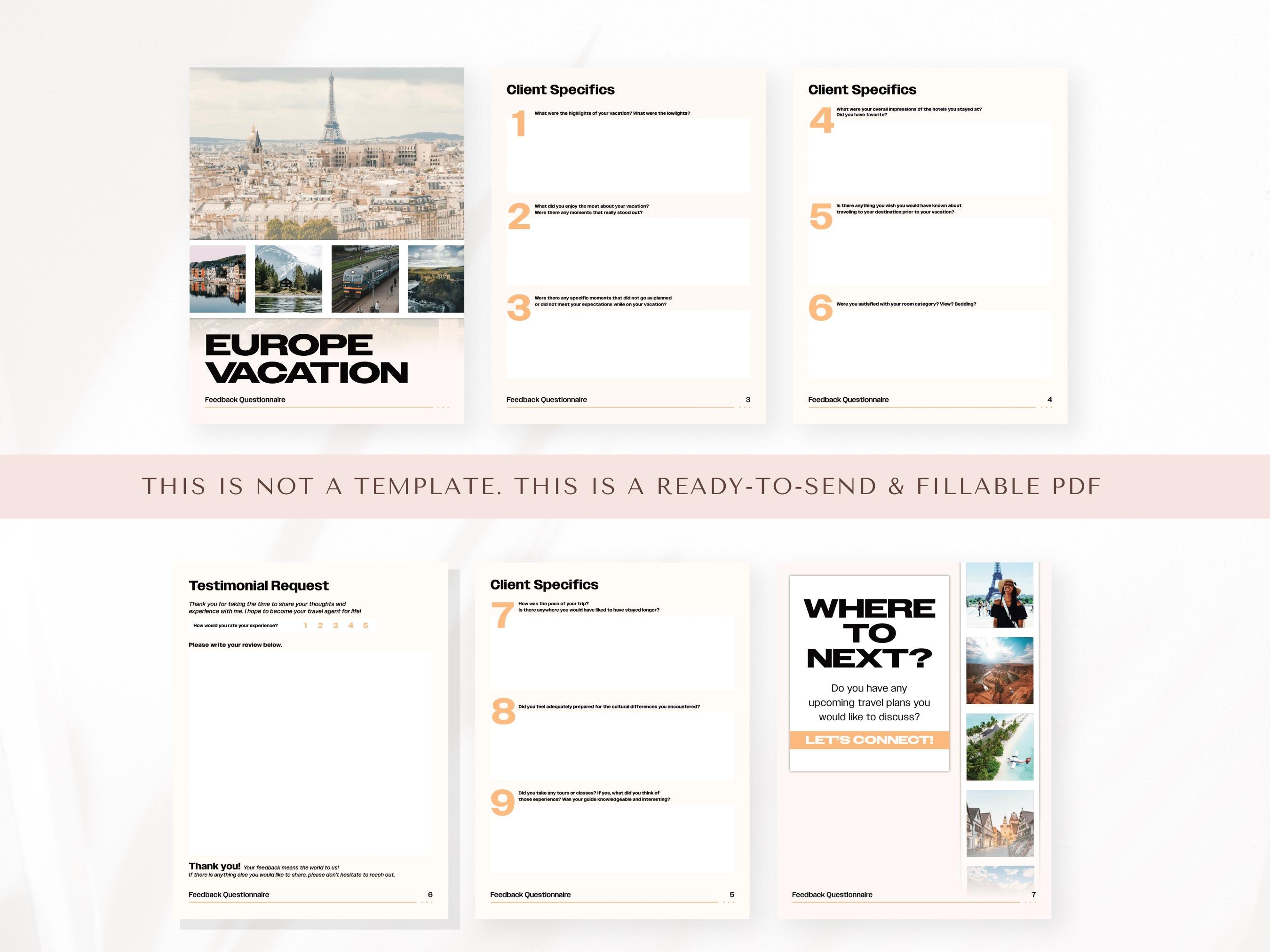 European Vacation Feedback Form, Travel Agent Forms