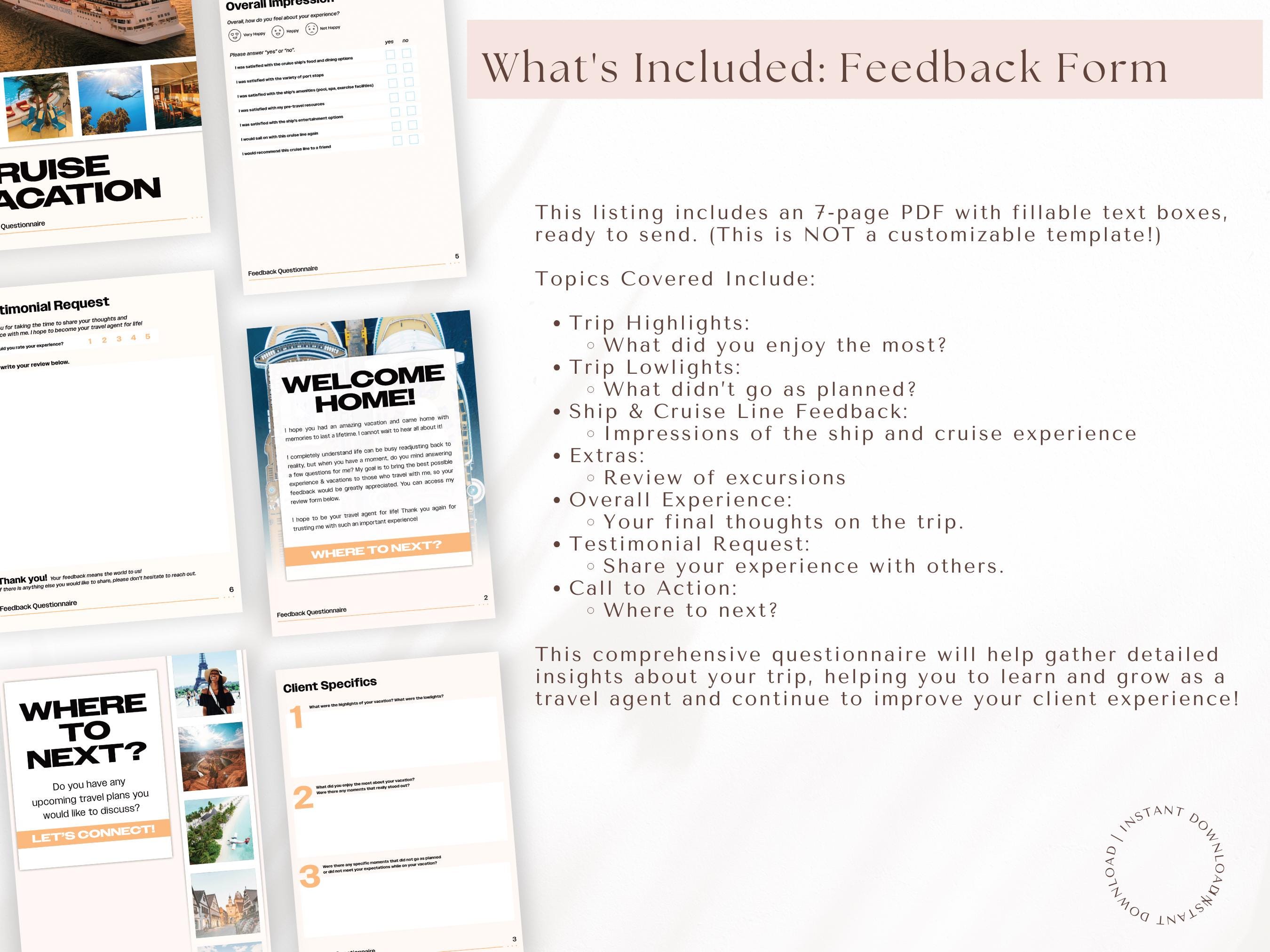 Cruise Vacation Feedback Questionnaire, Travel Agent Forms