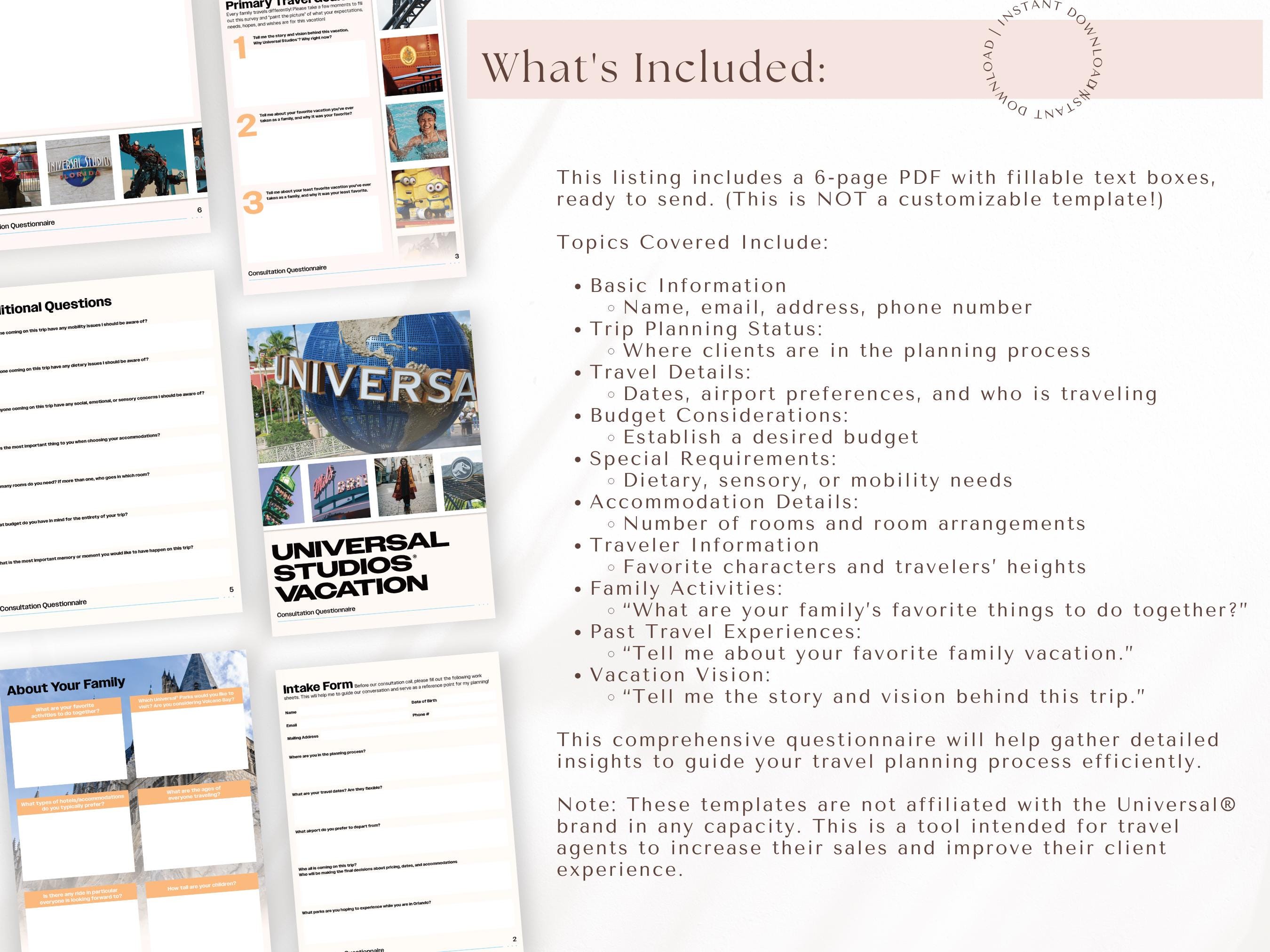 Universal Consultation Form, Travel Agent Forms