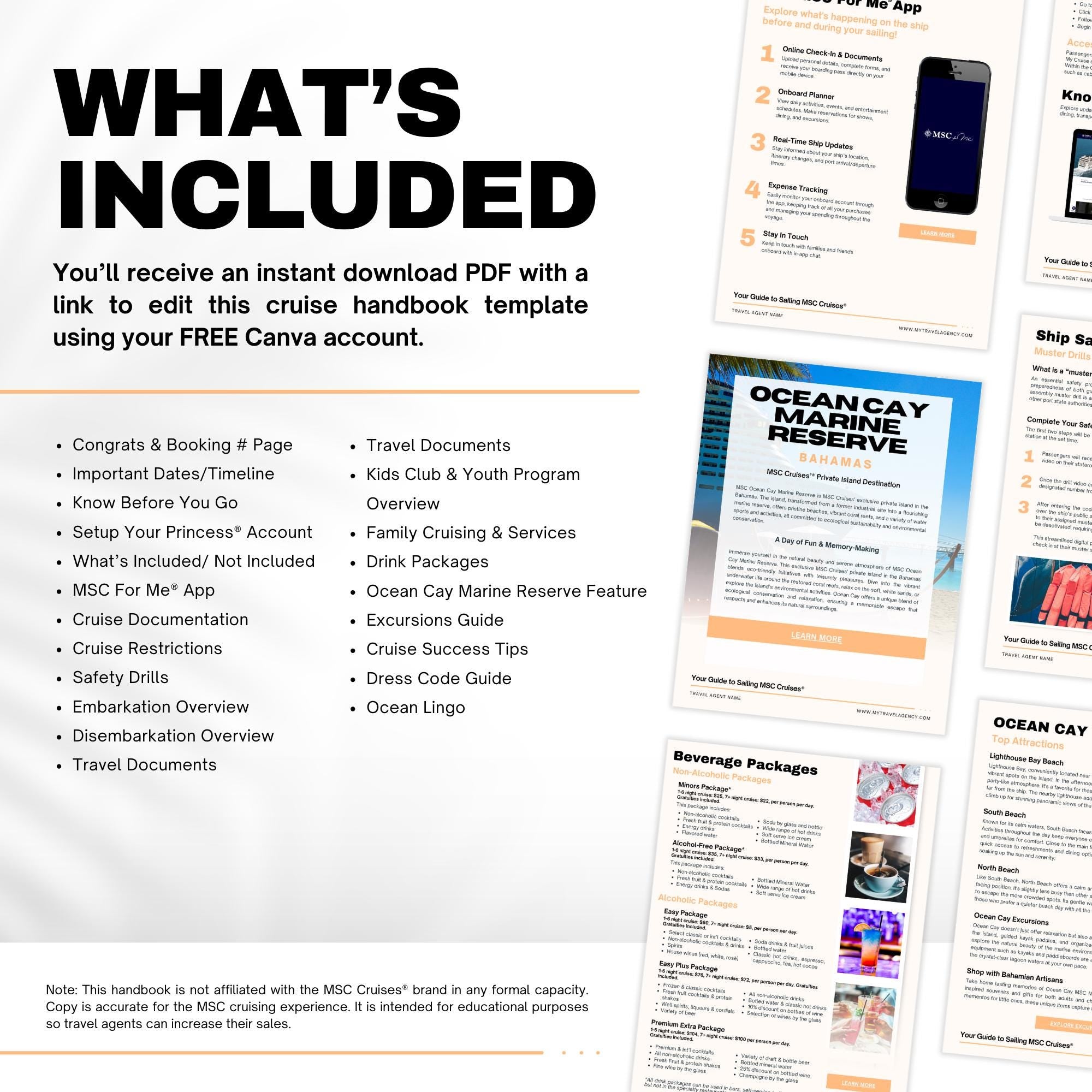 MSC Cruise Client Handbook - 25pg Travel Agent Template