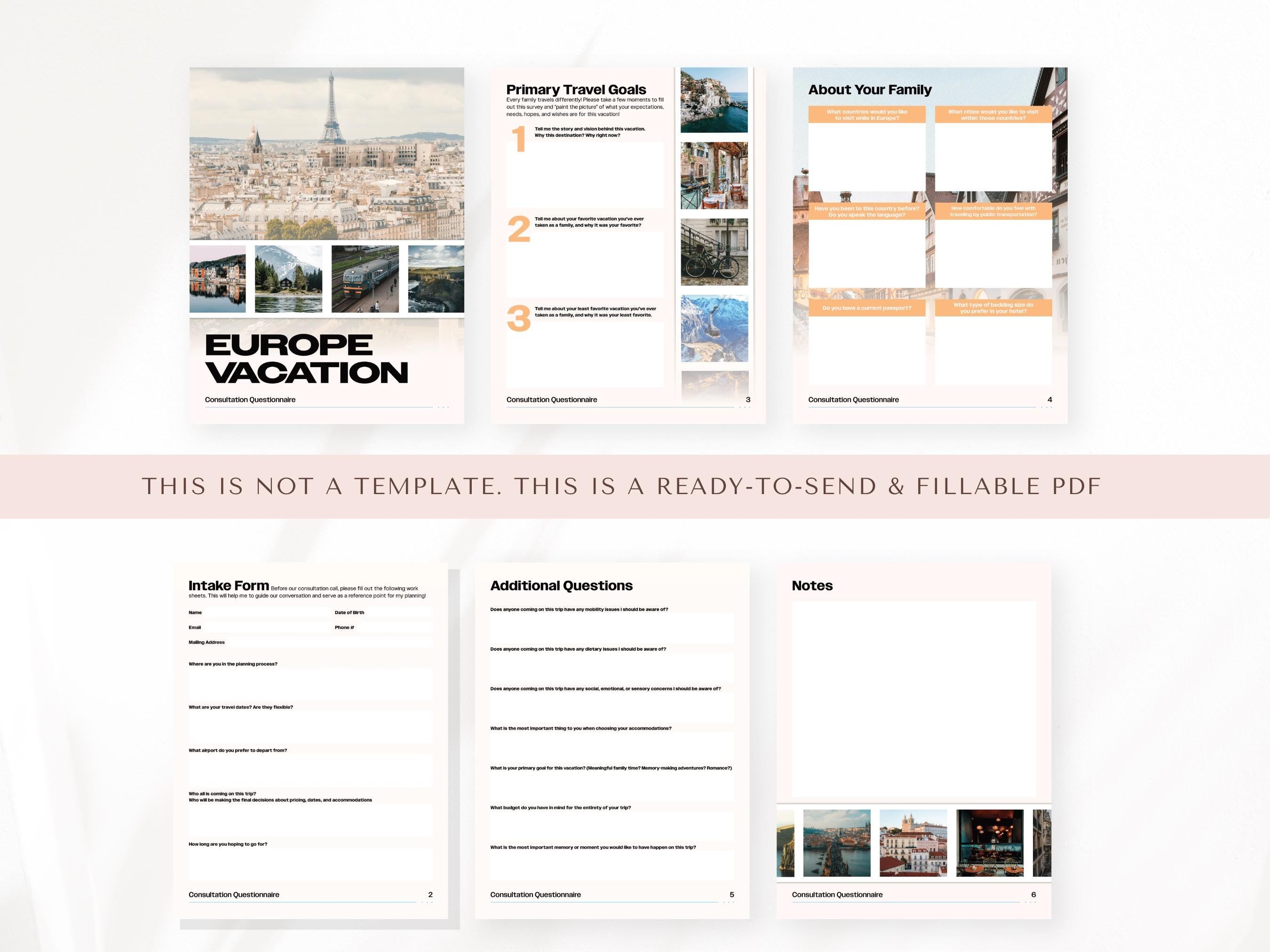 European Vacation Forms Bundle, Travel Agent Forms