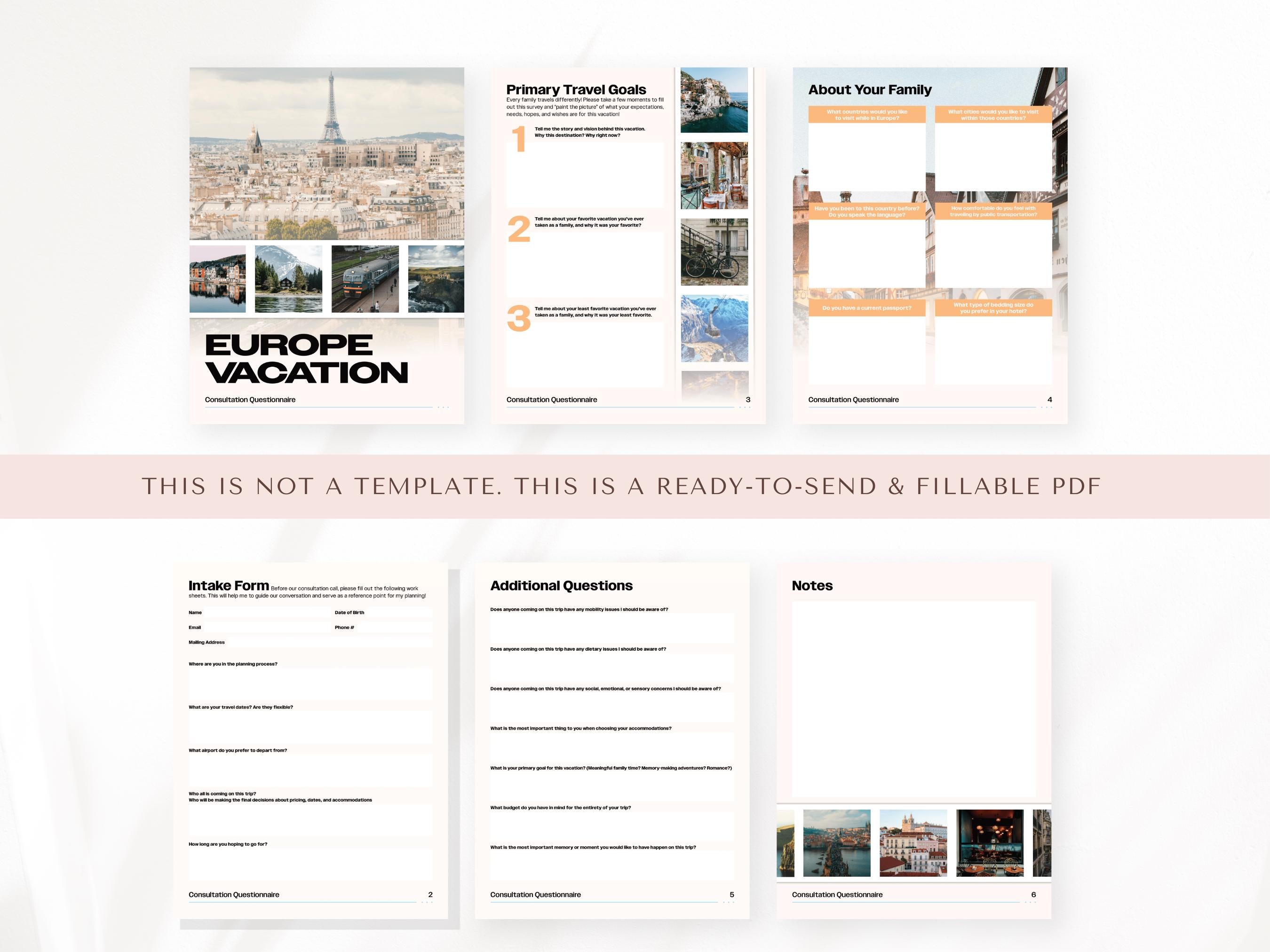 European Vacation Consultation Questions, Travel Agent Forms
