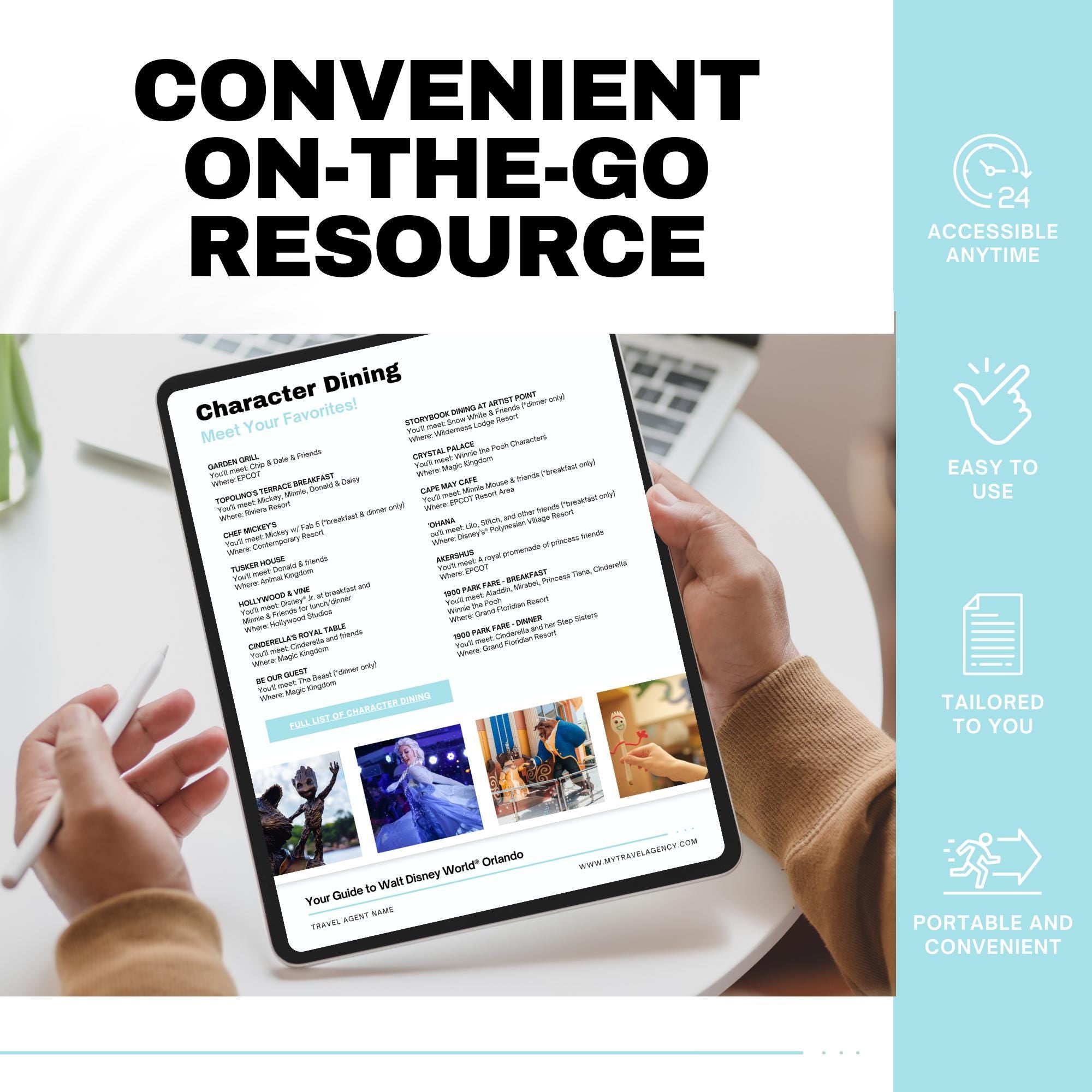 Travel Agent Dining Recommendations Template, WDW Template, Travel Agent Itinerary Template