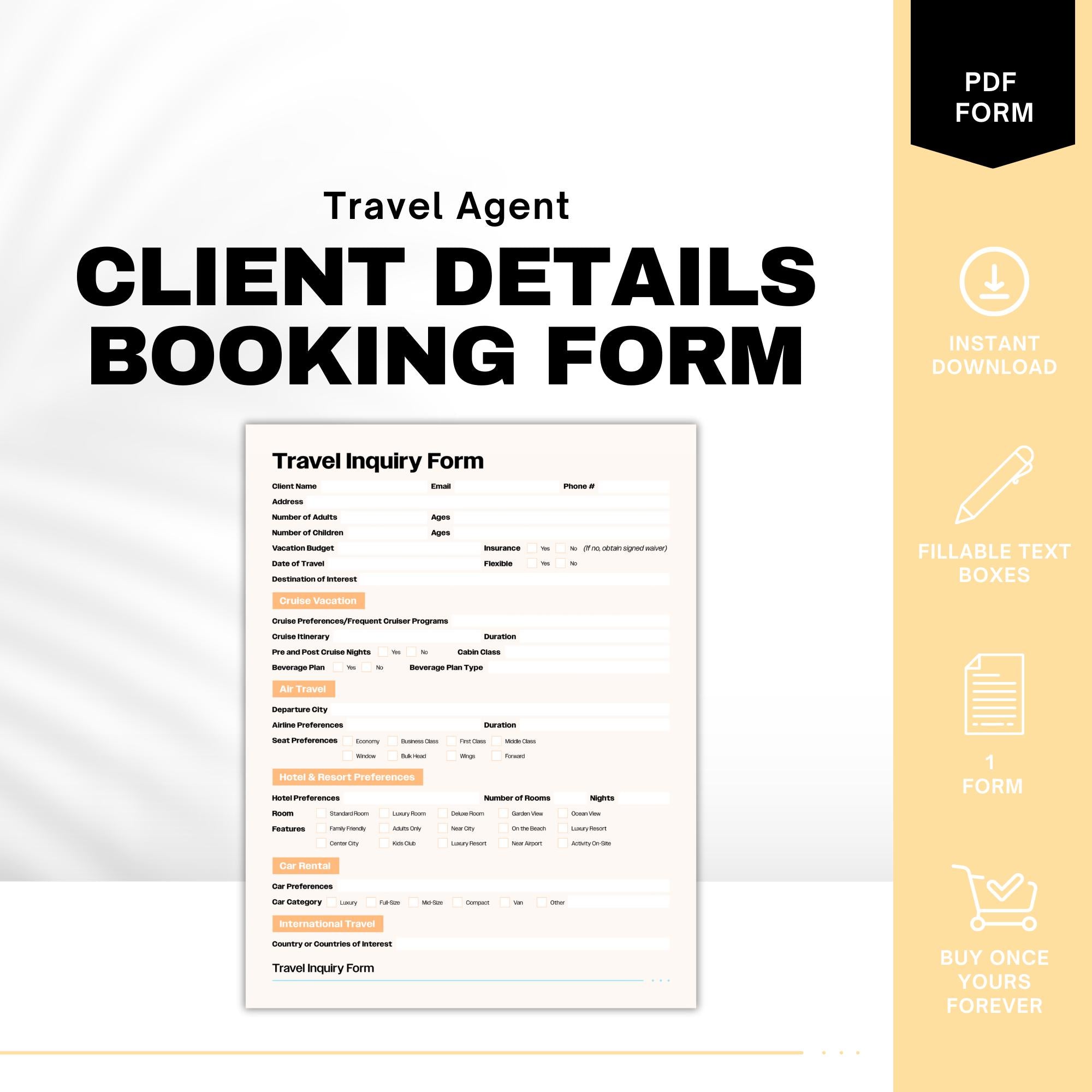 Professional Travel Agent Client Inquiry Form & Invoice PDF