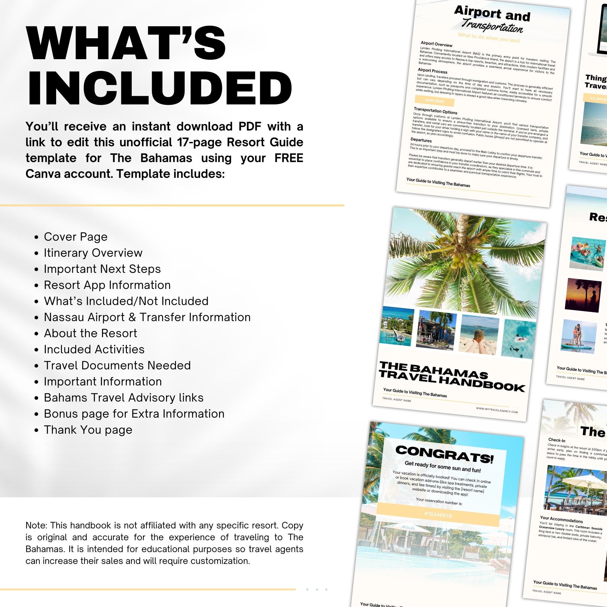Bahamas Resort Handbook Template, Travel Agent Template, Resort Guide