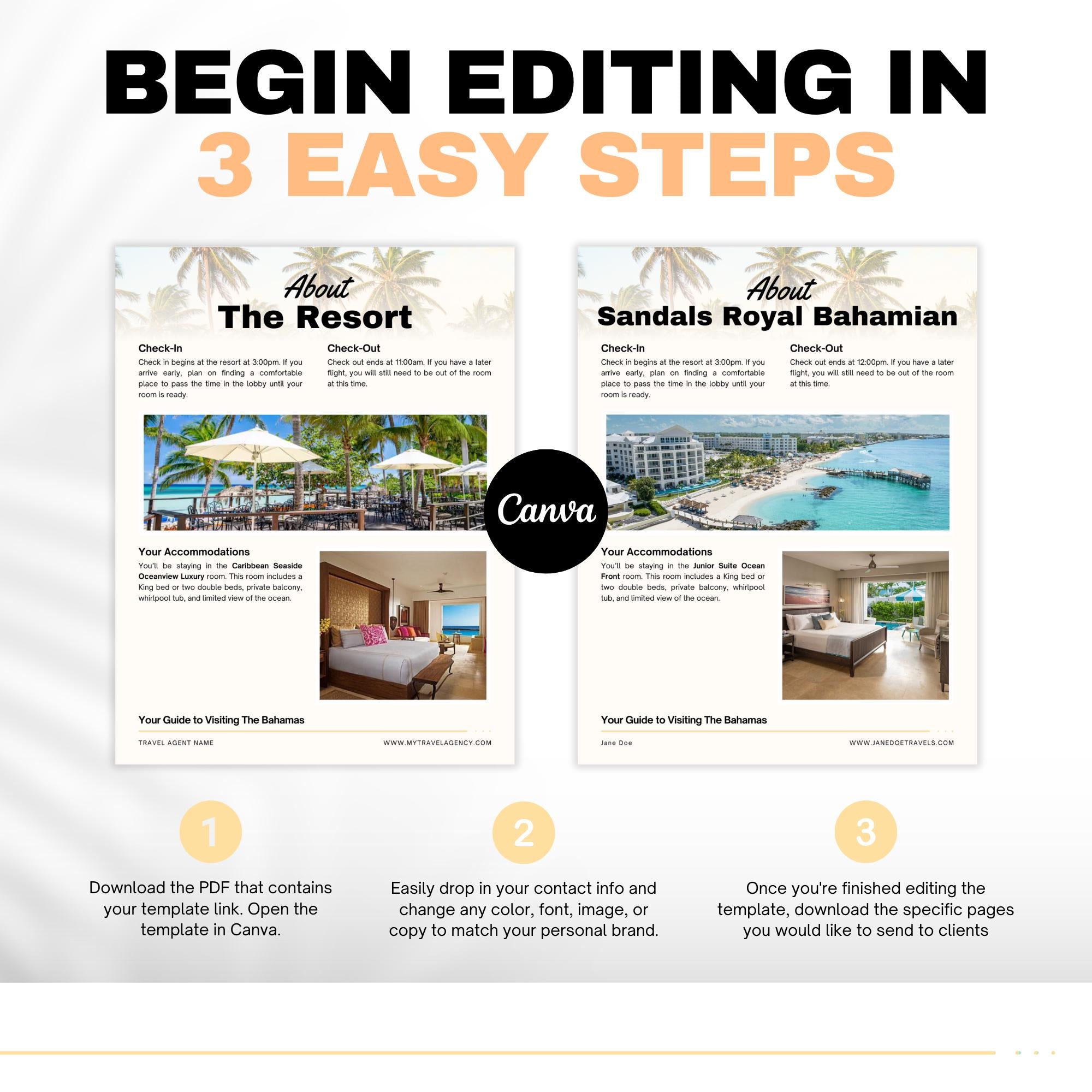 Bahamas Resort Handbook Template, Travel Agent Template, Resort Guide
