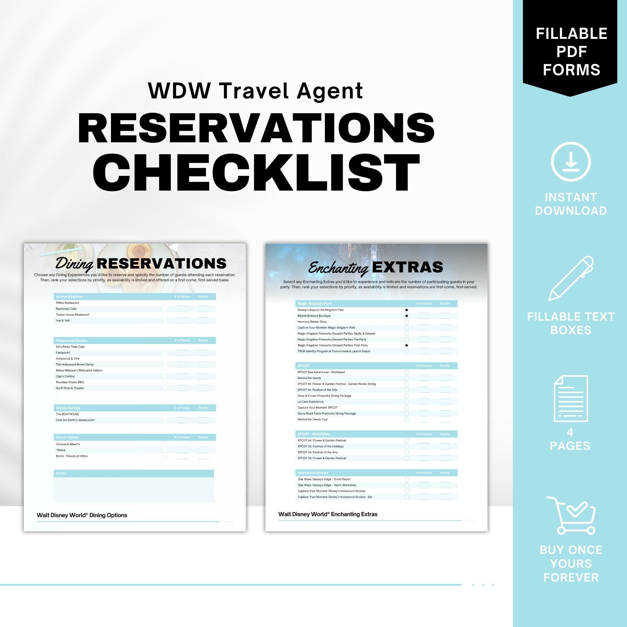 WDW Reservations Checklist
