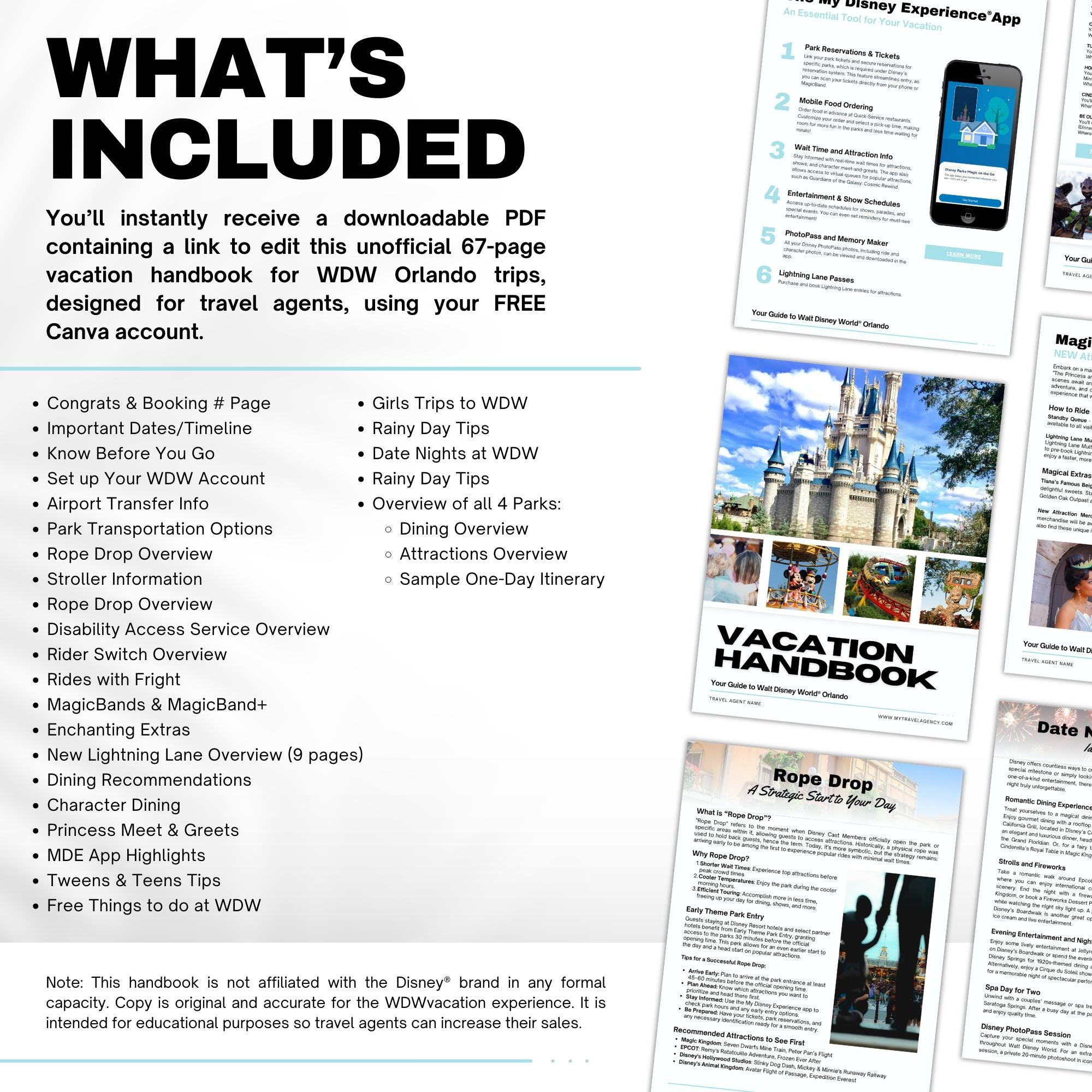Walt Disney World 65-Page Travel Agent Vacation Guide Canva