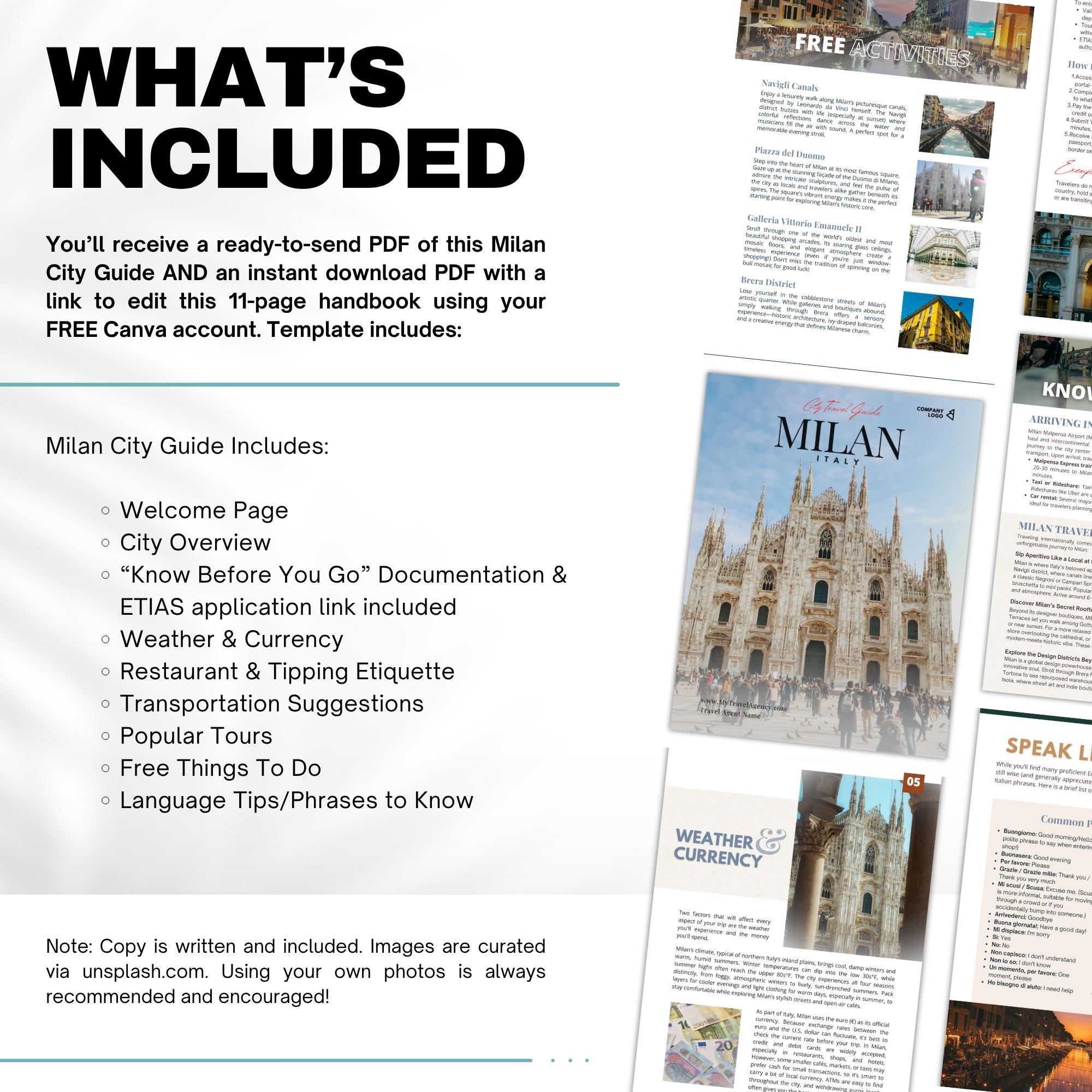 Milan Italy City Guide, Travel Agent Template, Italy Travel Guide