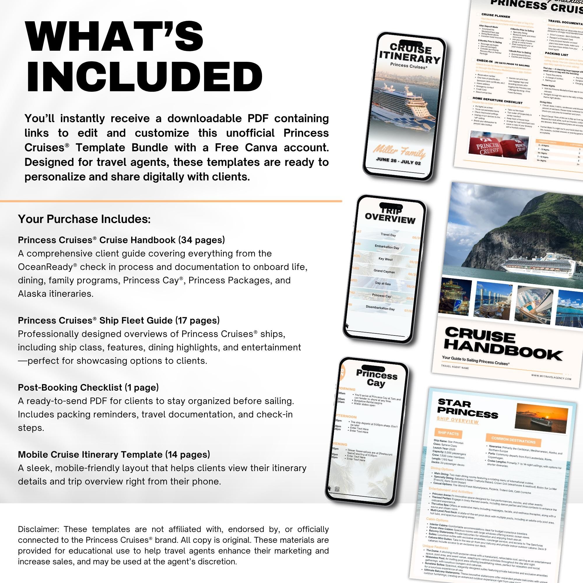 Unofficial Princess Cruises Agent Essentials Template Bundle, Travel Agent Template, Princess Cruises Planner & Handbook