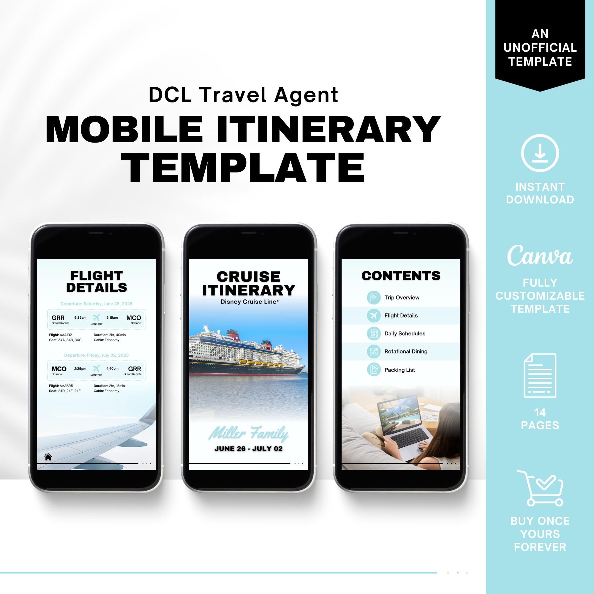 DCL Cruise Mobile Travel Itinerary, DIY Travel Itinerary