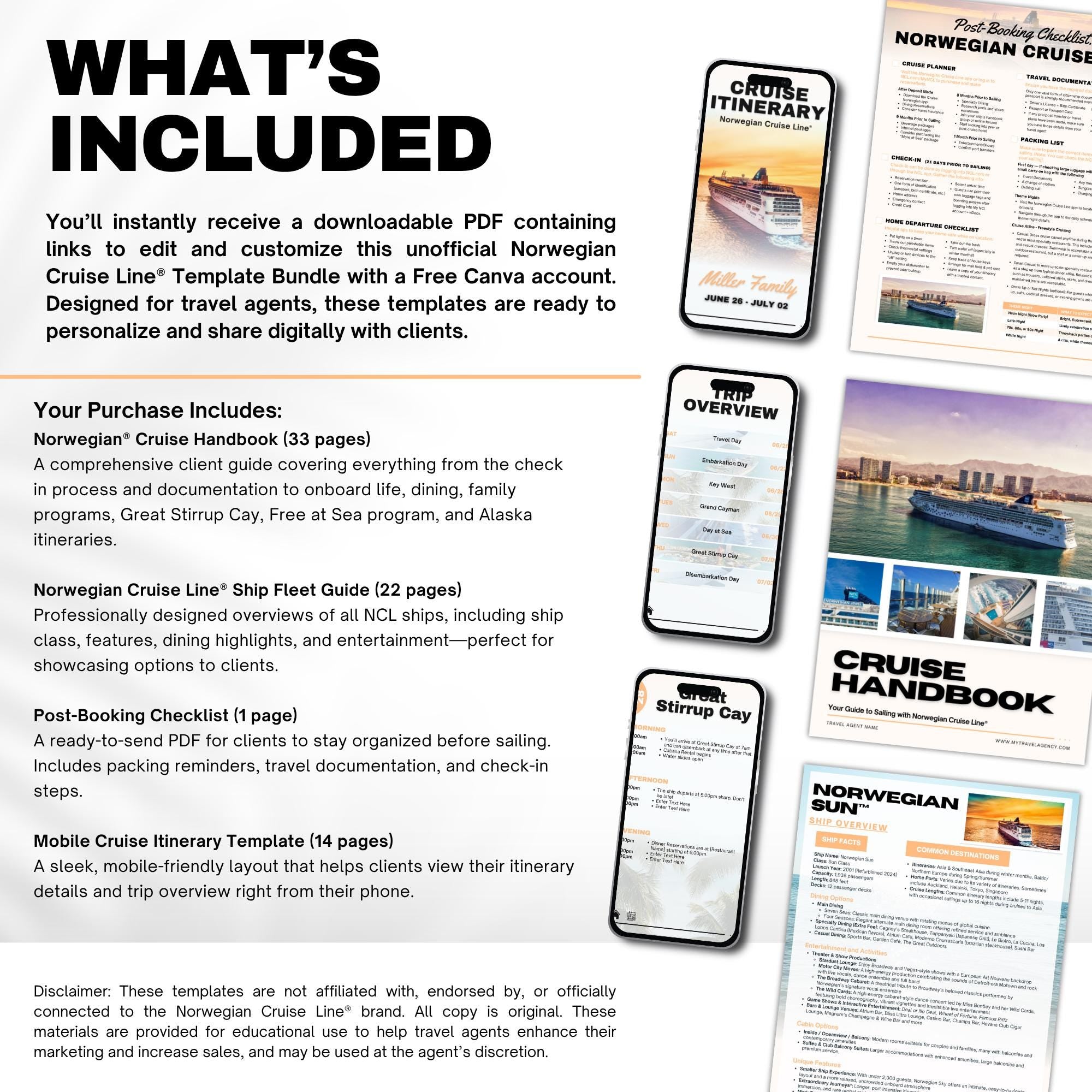 NCL Agent Essentials Template Bundle, Travel Agent Template, NCL Cruise Planner & Handbook