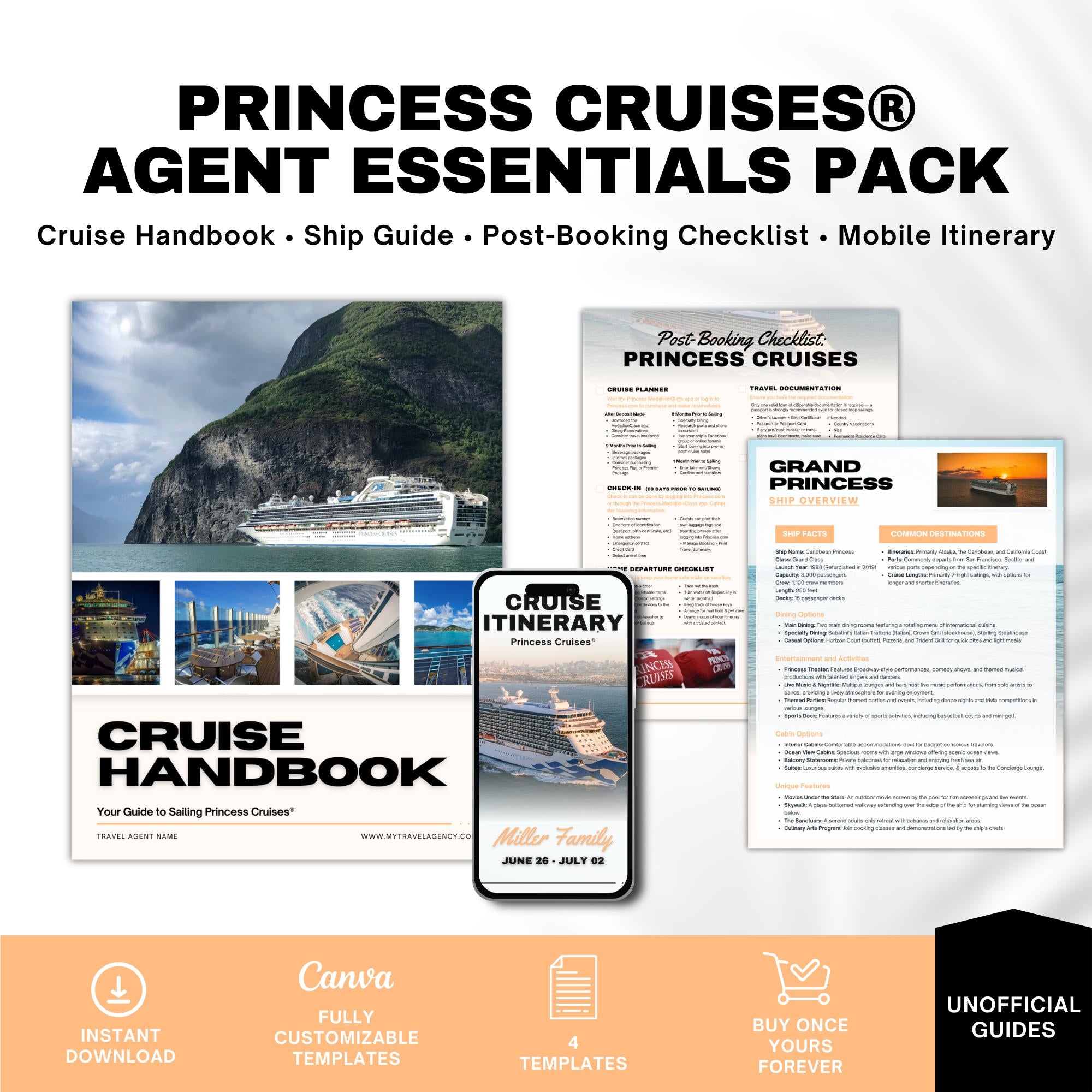 Unofficial Princess Cruises Agent Essentials Template Bundle, Travel Agent Template, Princess Cruises Planner & Handbook