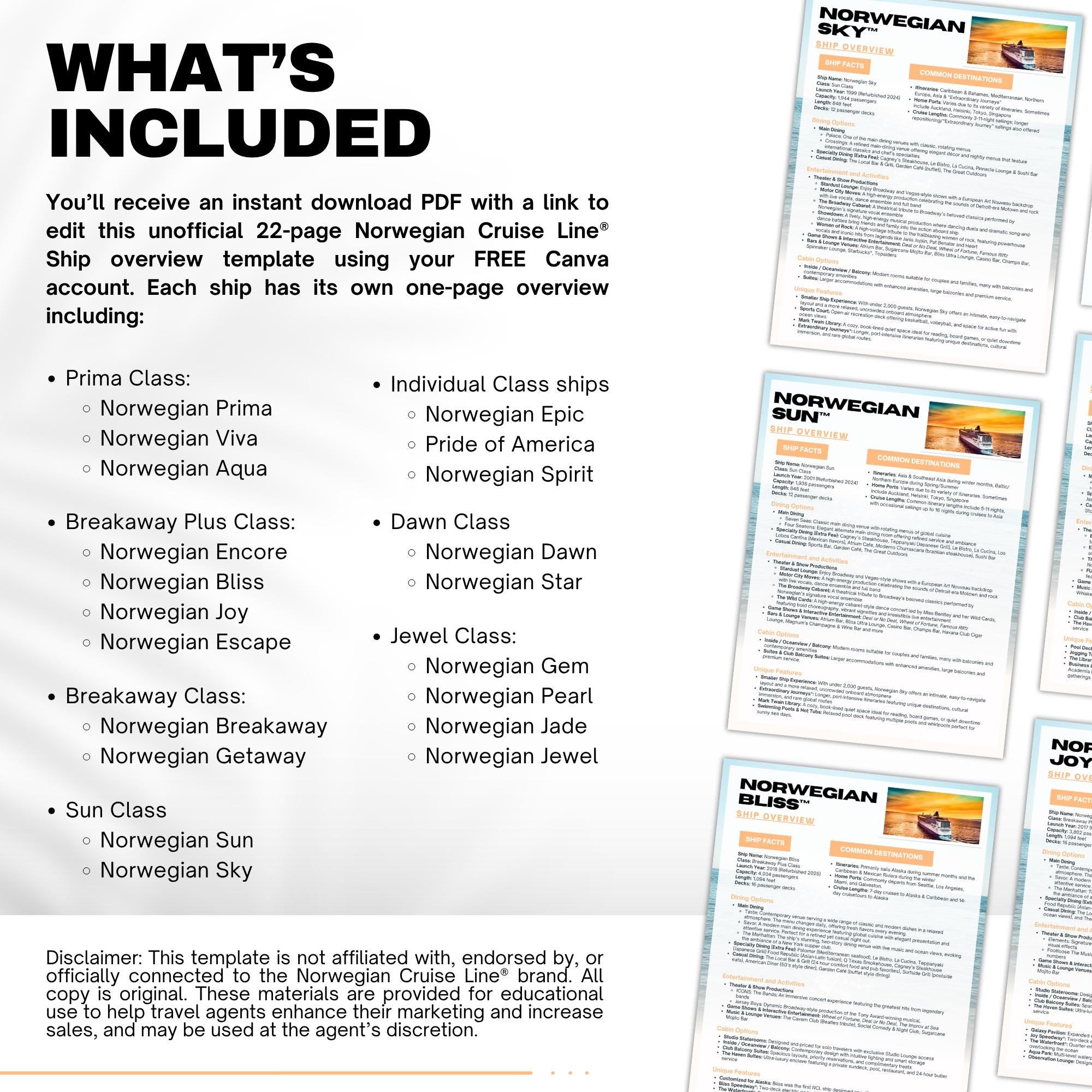 NCL Cruise Ship Guide, Travel Agent Template