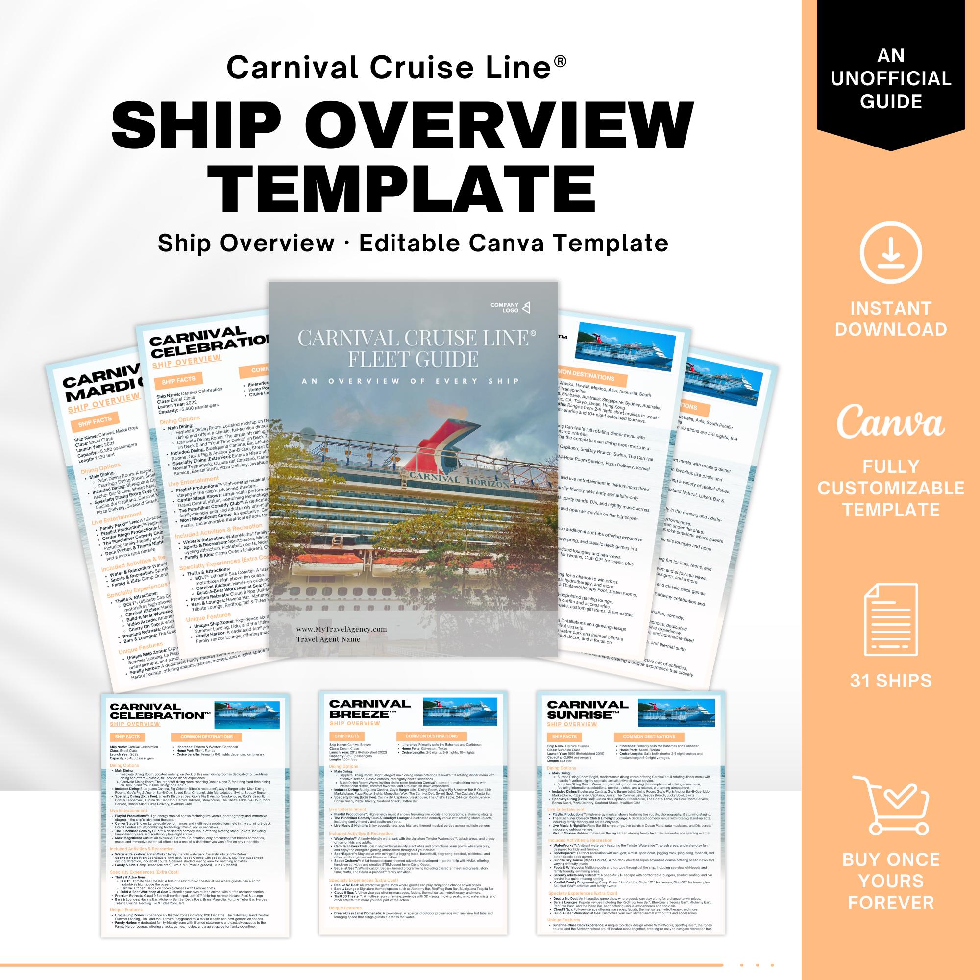 Carnival Cruise Ship Guide, Travel Agent Template