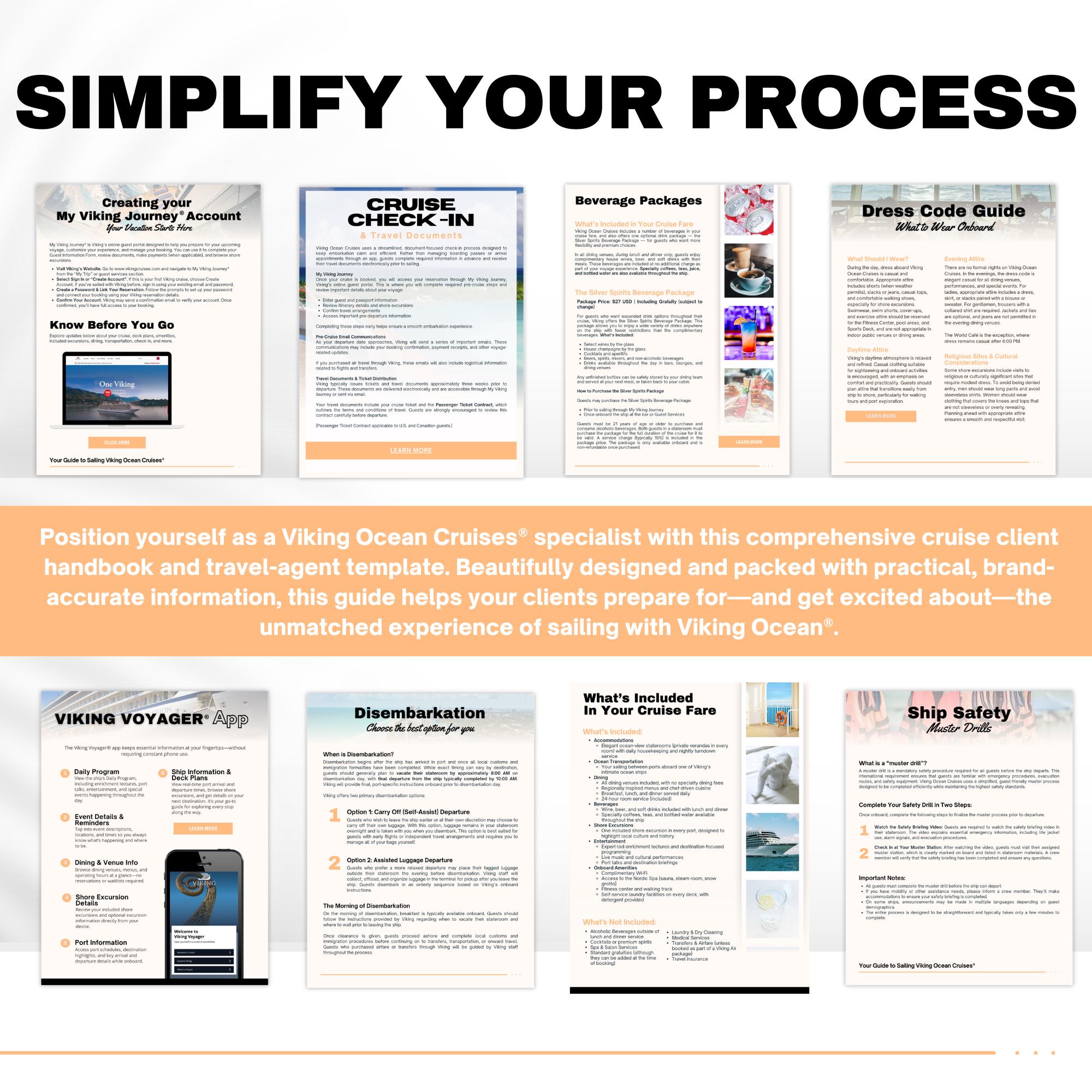 Unofficial Viking Ocean Handbook Template, Cruise Travel Agent Template