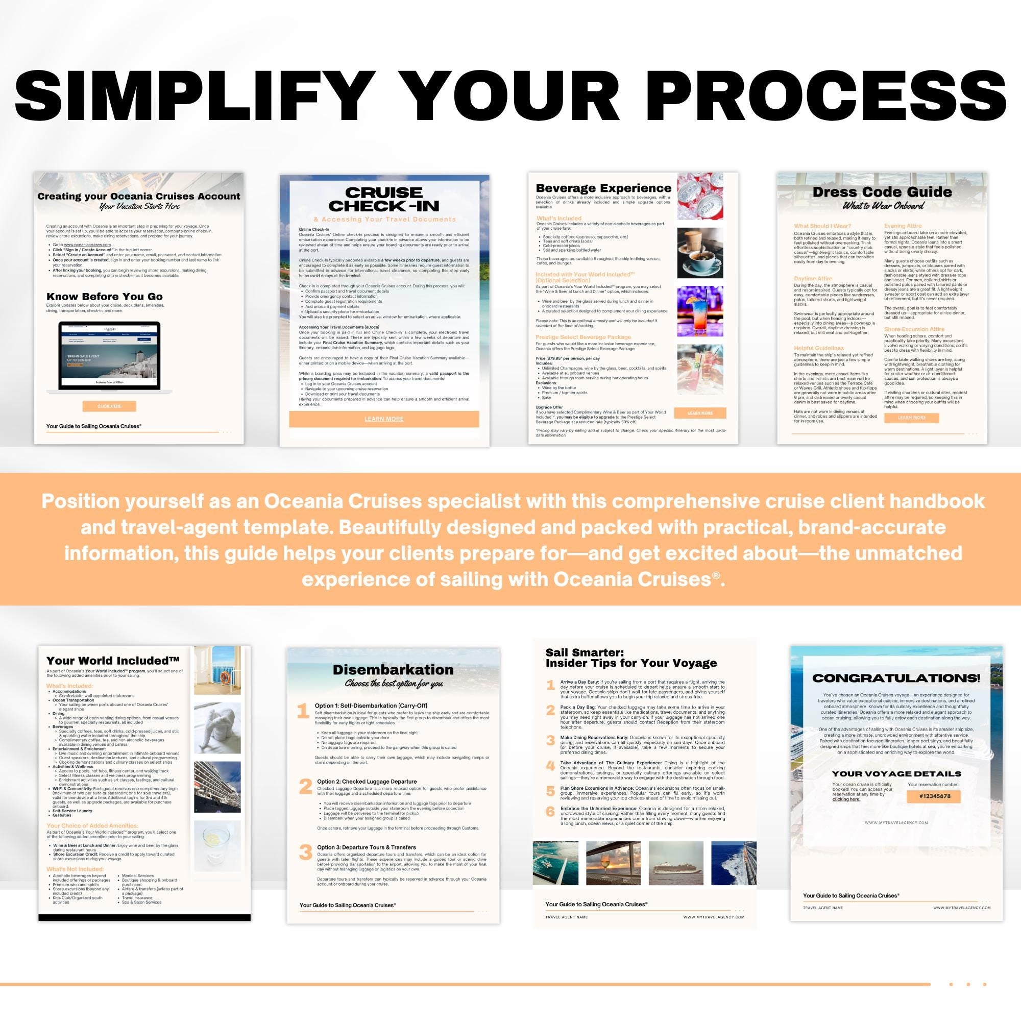Cruise Client Guide Template for Oceania Cruises | Travel Agent Canva Template | Editable Welcome Packet | Cruise Handbook