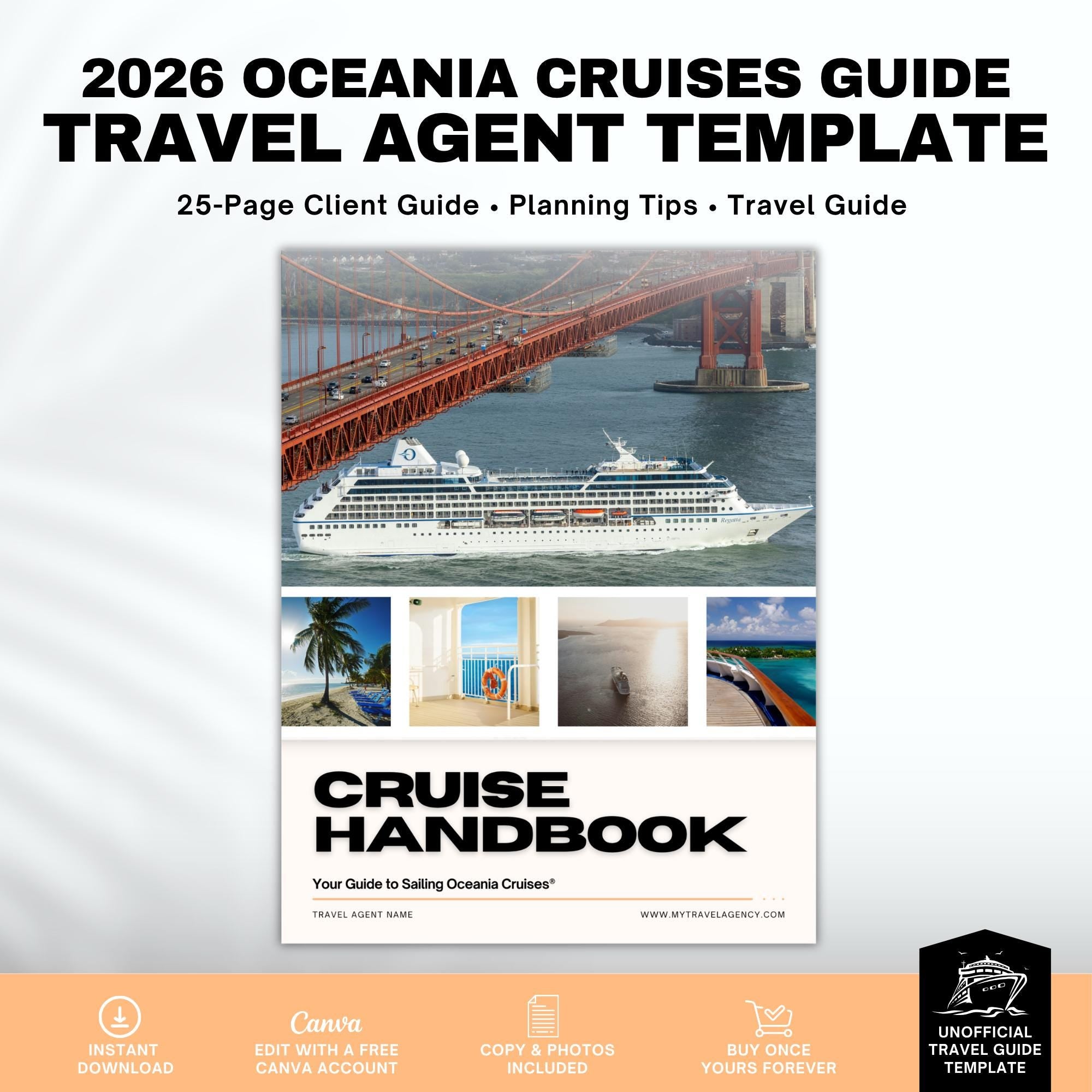 Cruise Client Guide Template for Oceania Cruises | Travel Agent Canva Template | Editable Welcome Packet | Cruise Handbook