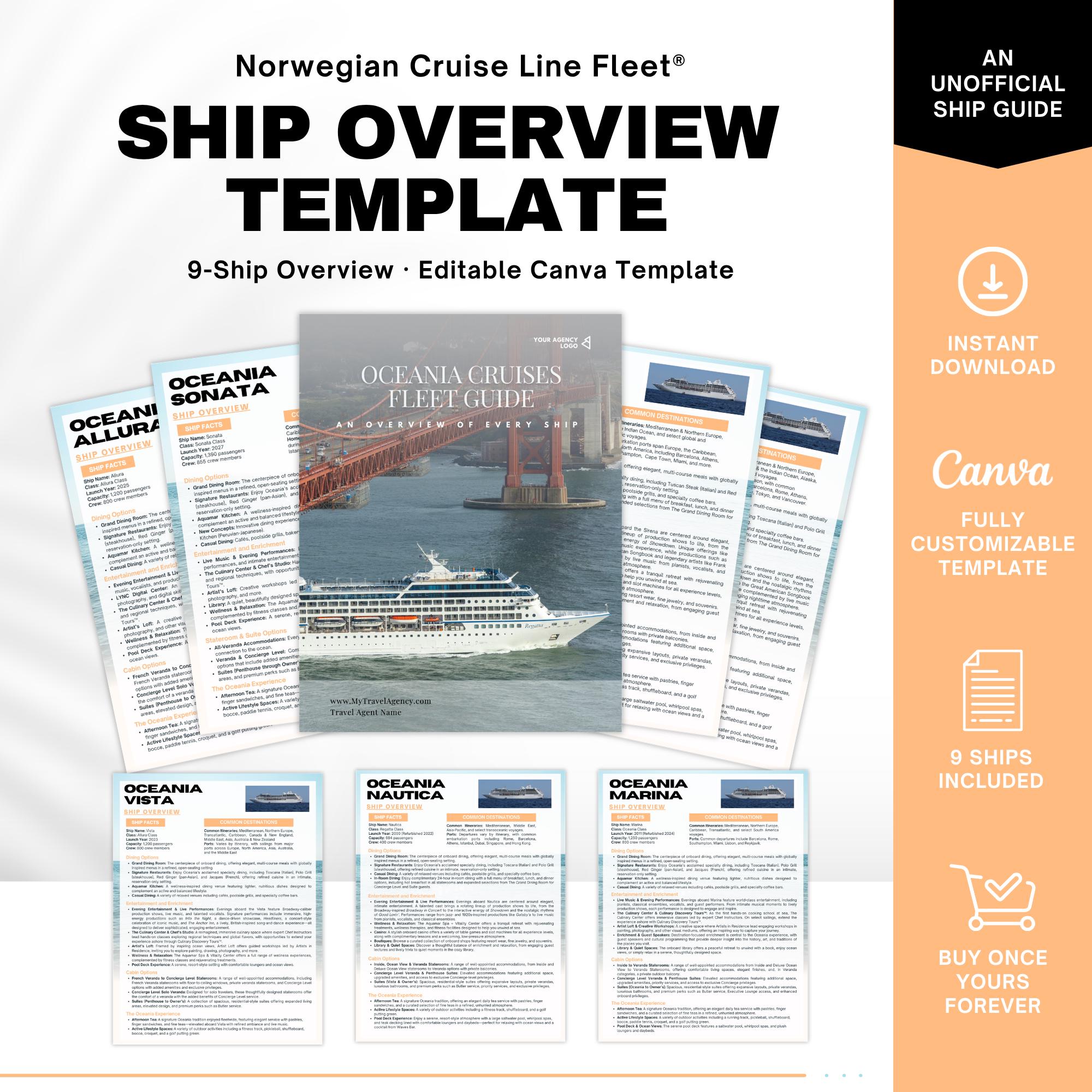 Ship Guide Template for Oceania Cruises | Travel Agent Canva Template