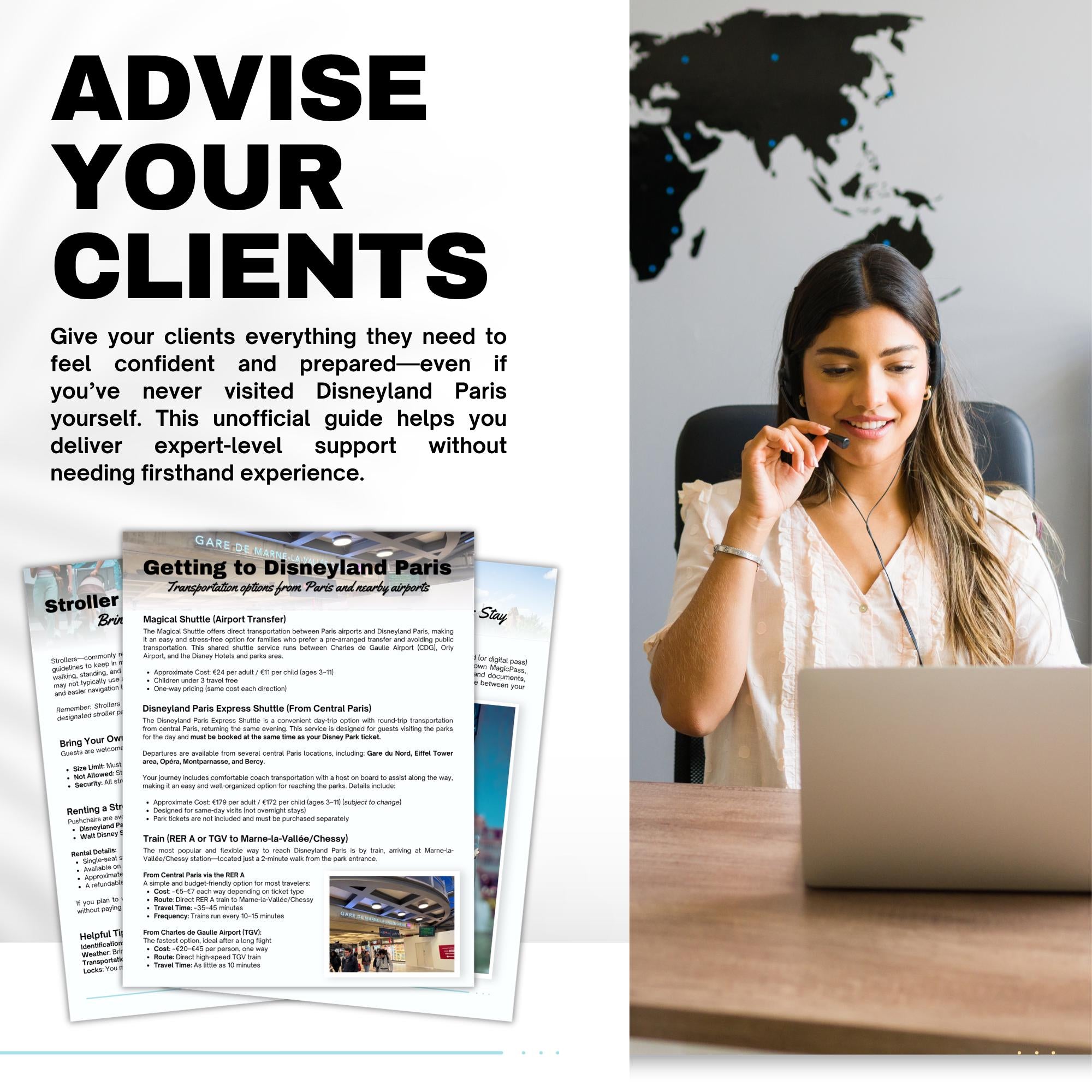 DLP Travel Agent Handbook Template | Paris Theme Park Vacation Guide | Client Welcome Guide | Canva Editable