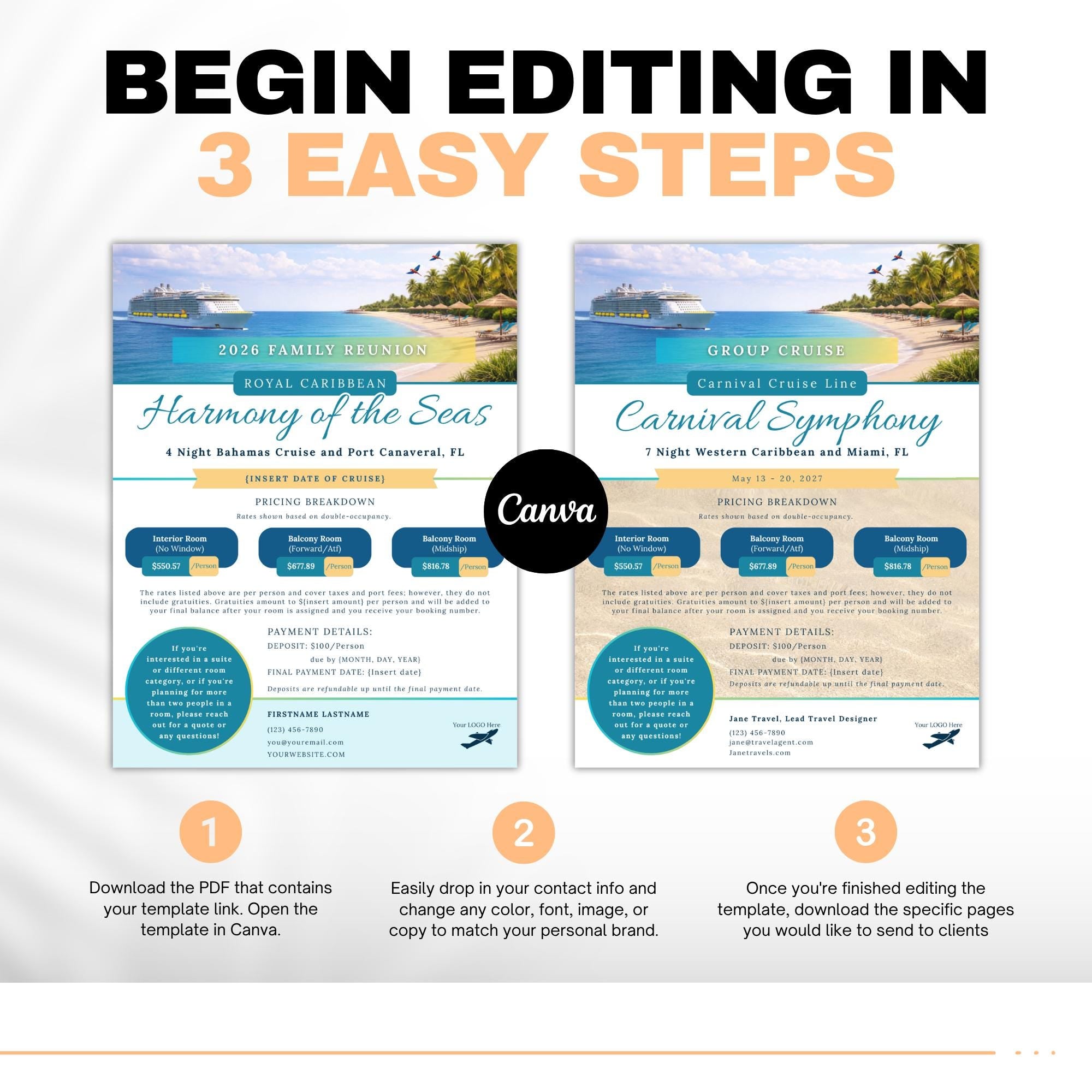 Group Cruise Promotional Flyer Template | Canva Editable Travel Agent Marketing Template