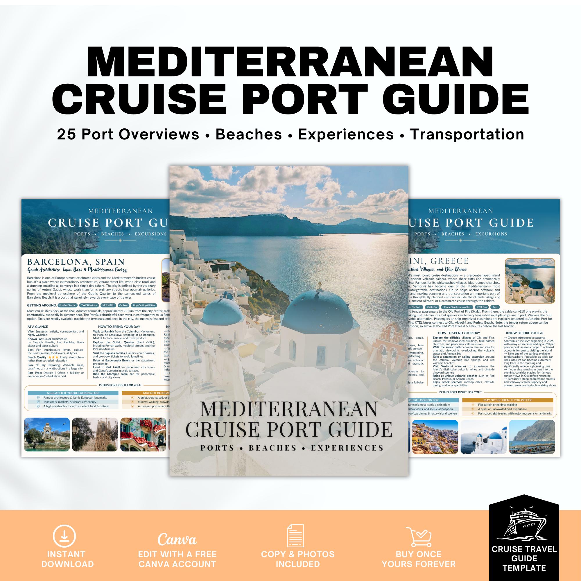 Mediterranean Cruise Port Guide Bundle | Editable Canva Template for Travel Agents | 25 Cruise Ports