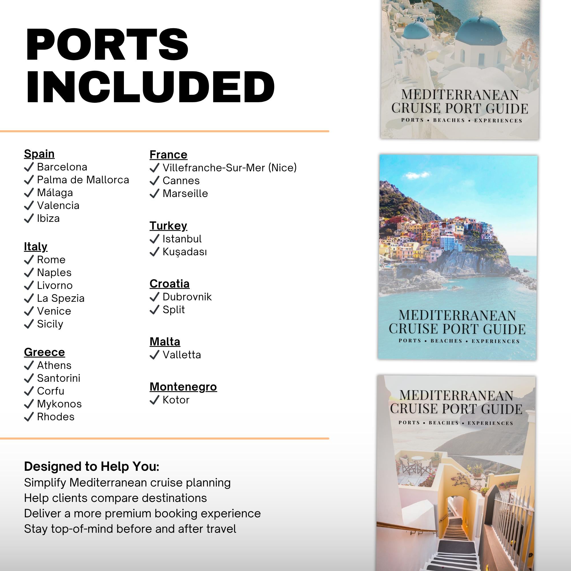 Mediterranean Cruise Port Guide Bundle | Editable Canva Template for Travel Agents | 25 Cruise Ports
