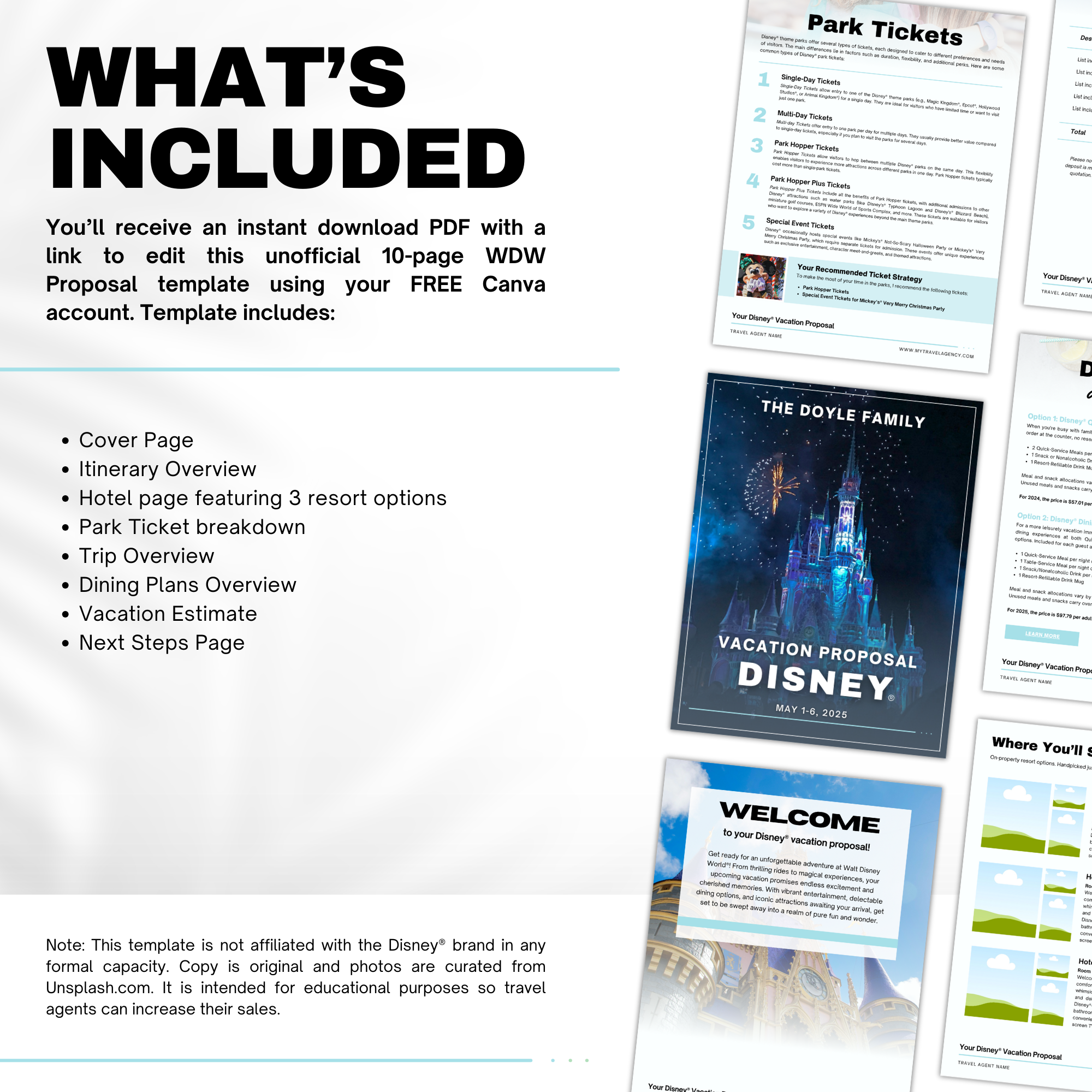 Disney World Travel Agent Proposal Template | 8-Page Canva