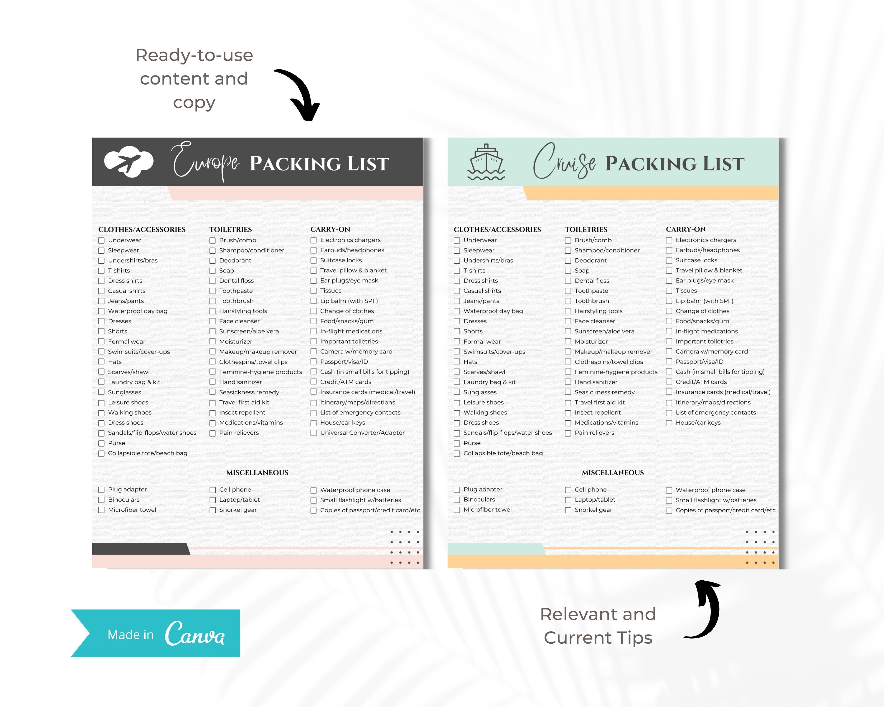 Vacation Packing List, Travel Agent Template