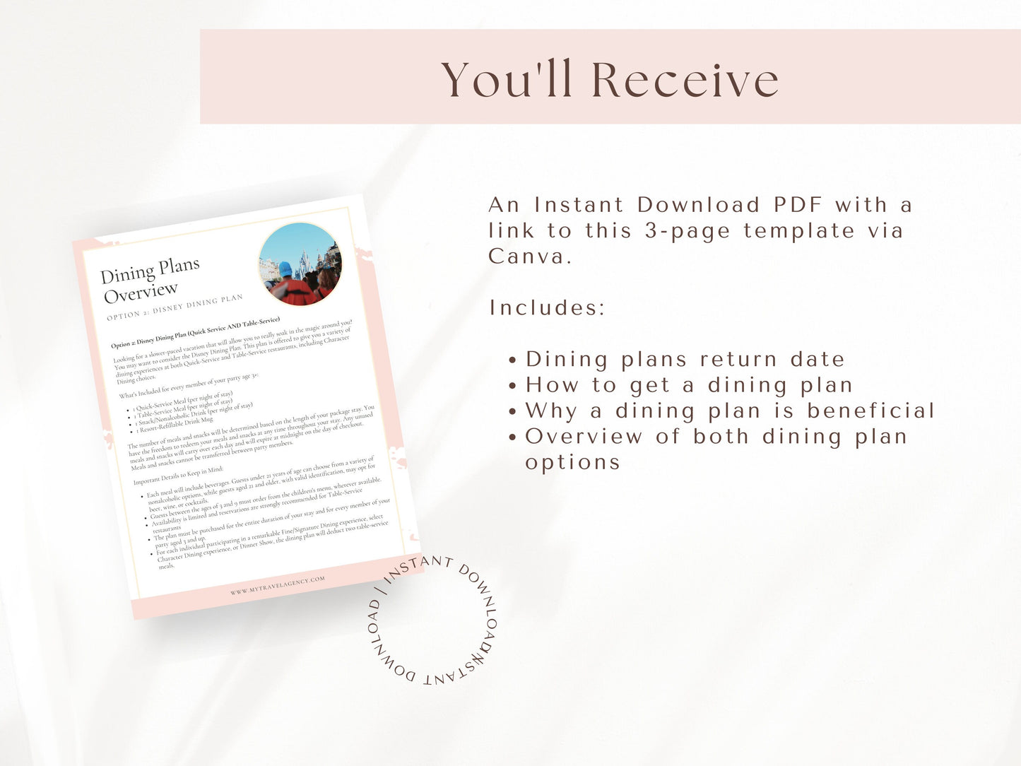 WDW Dining Plans 2024 Overview Template, Travel Agent Template