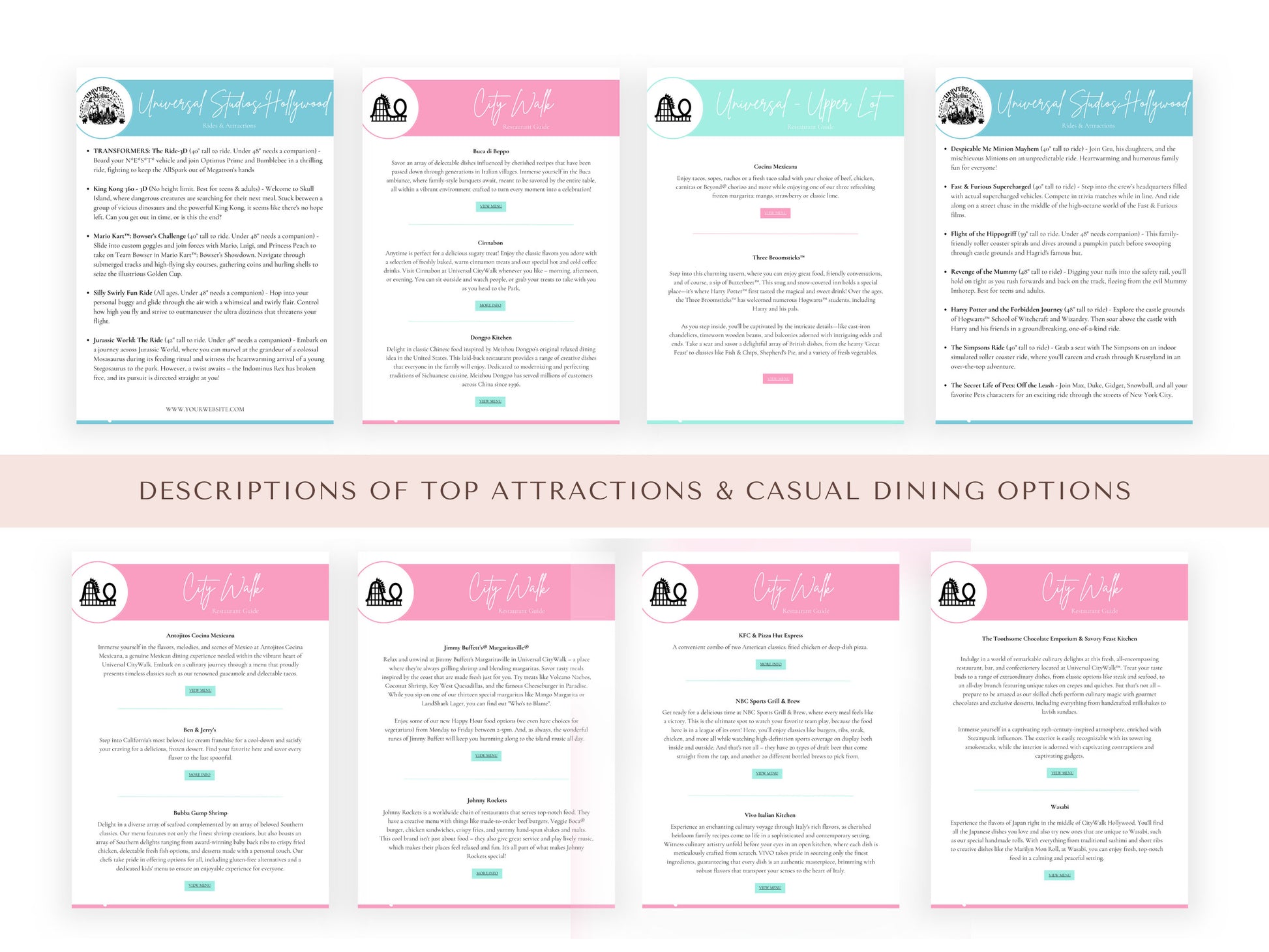 Universal HOLLYWOOD Park Guides for Clients 2023, Travel Agent Template