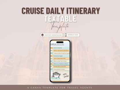 Daily Cruise Itinerary, Textable Daily Itinerary, Travel Agent Template