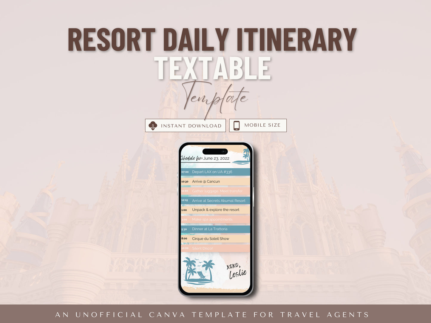 Daily Vacation Travel Itinerary, Textable Daily Itinerary, Travel Agent Template