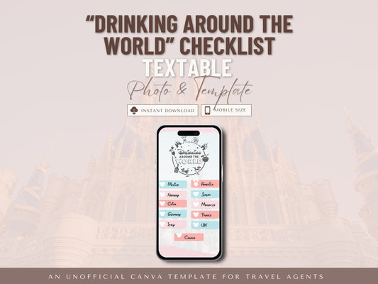 Drinking Around the World Checklist, Textable Travel Agent Template