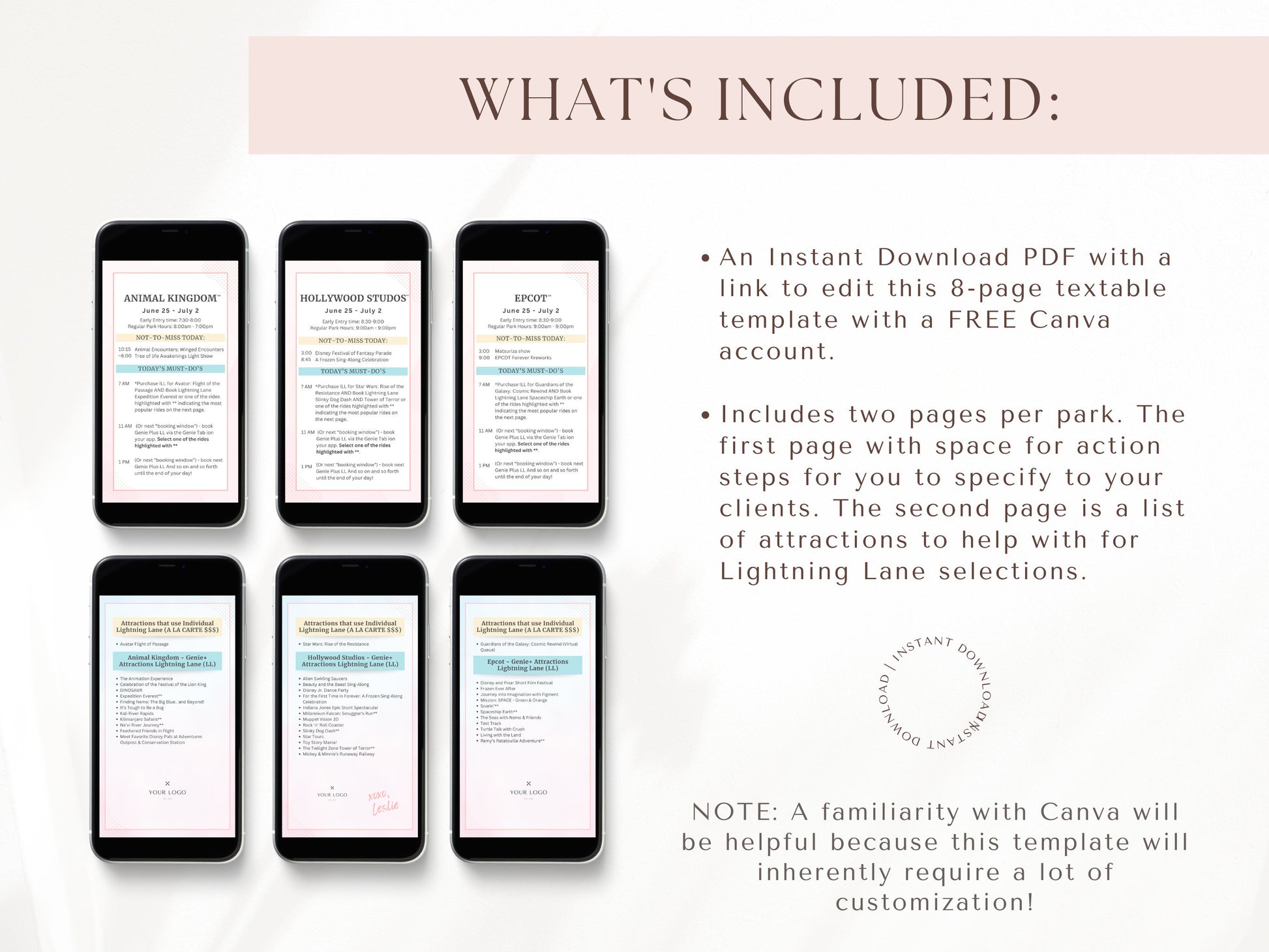 Daily Must-Do Client Checklist, Textable Daily Itinerary, Travel Agent Template