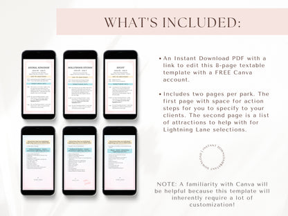 Daily Must-Do Client Checklist, Textable Daily Itinerary, Travel Agent Template