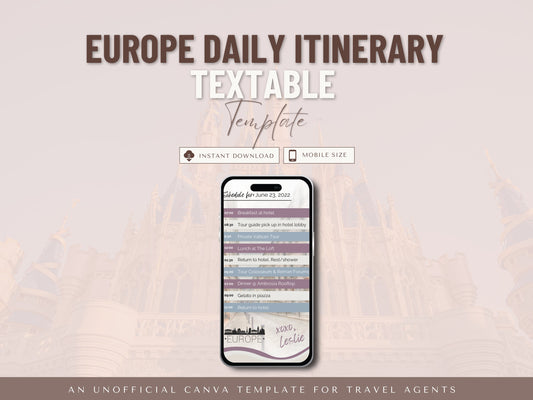 Daily Europe Itinerary, Textable Daily Itinerary, Travel Agent Template