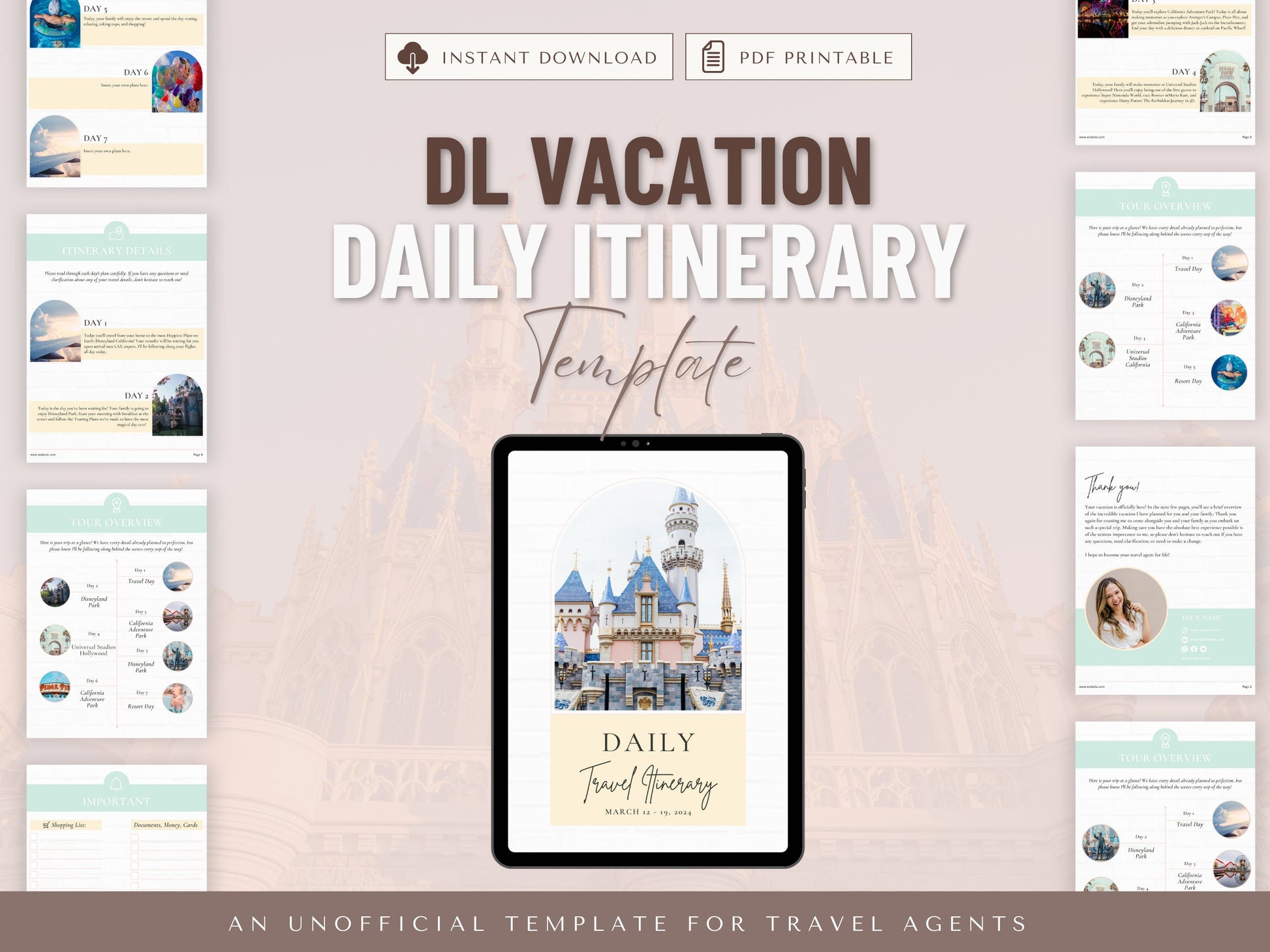 California Vacation Daily Itinerary Template, Travel Itinerary Template