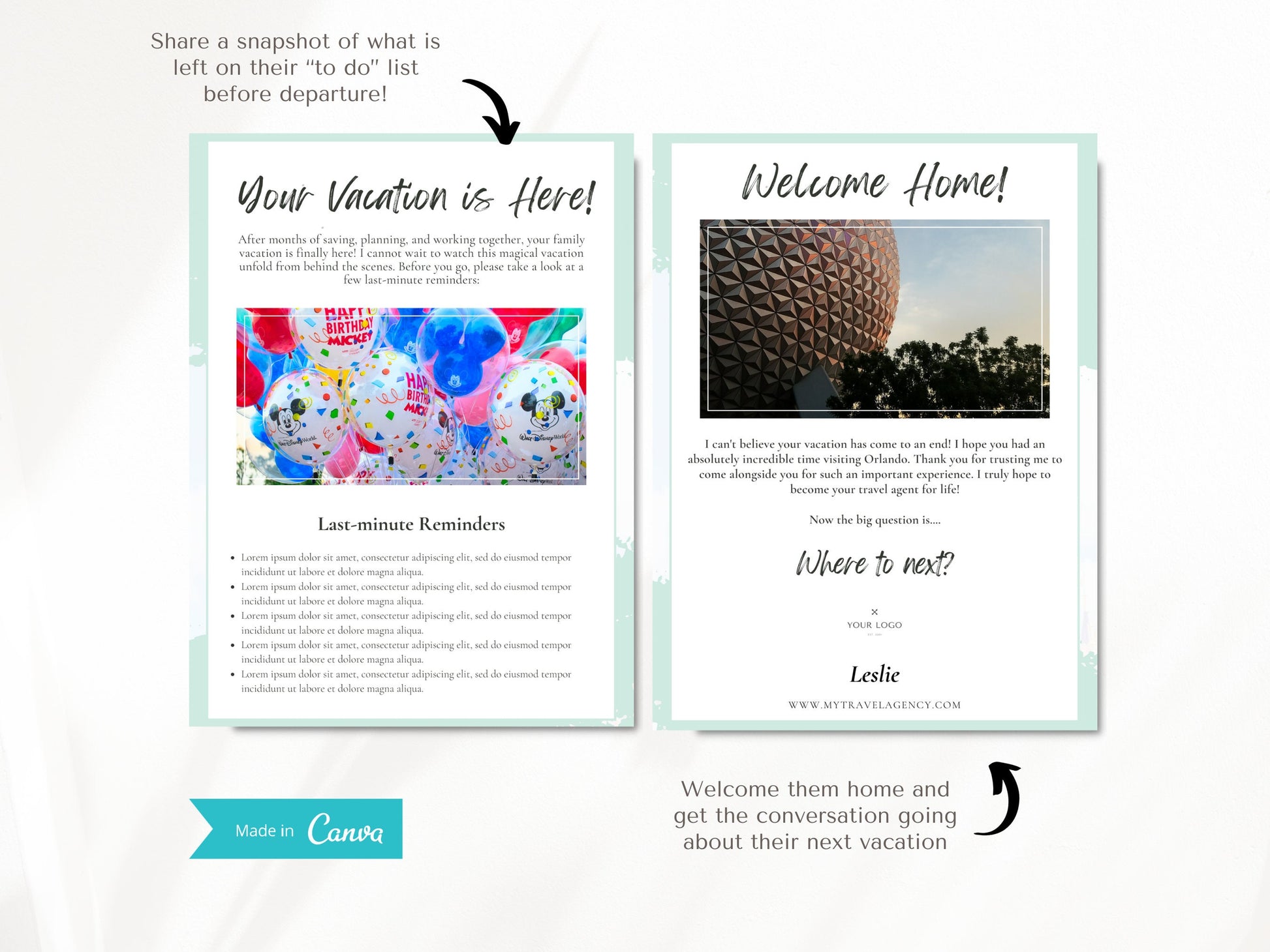 Bon Voyage & Welcome Home Template, Travel Agent Template, Travel agent emails