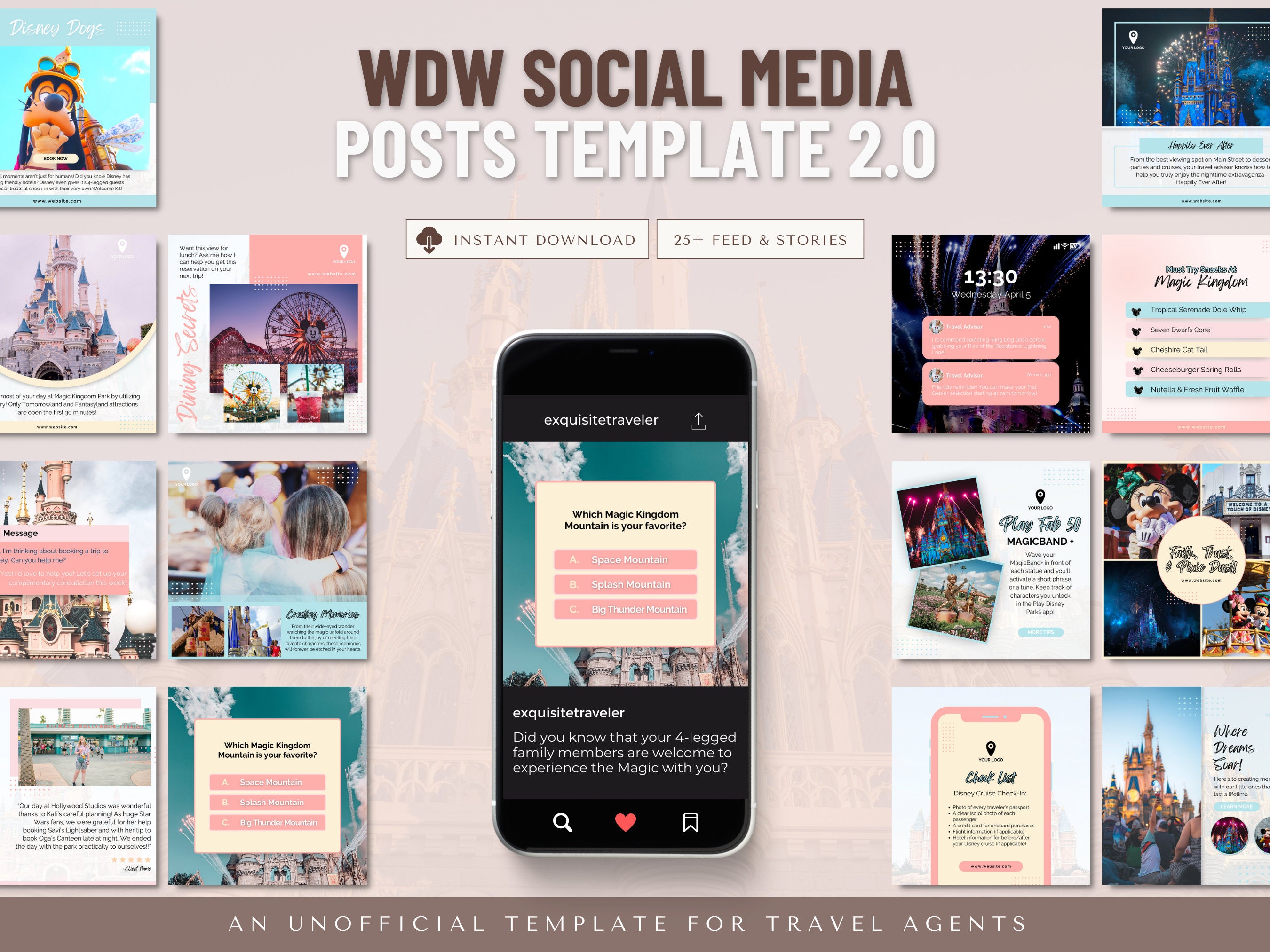 WDW Travel Agent Social Media Posts, Travel Agent Stories, Travel Agent Template