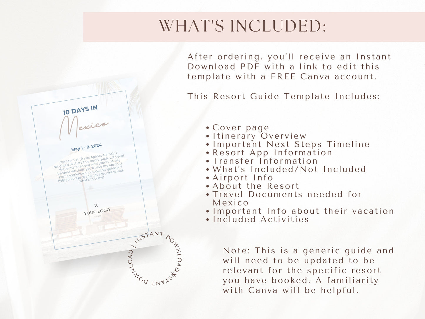 Mexico Resort Handbook Template, Travel Agent Template, Resort Guide