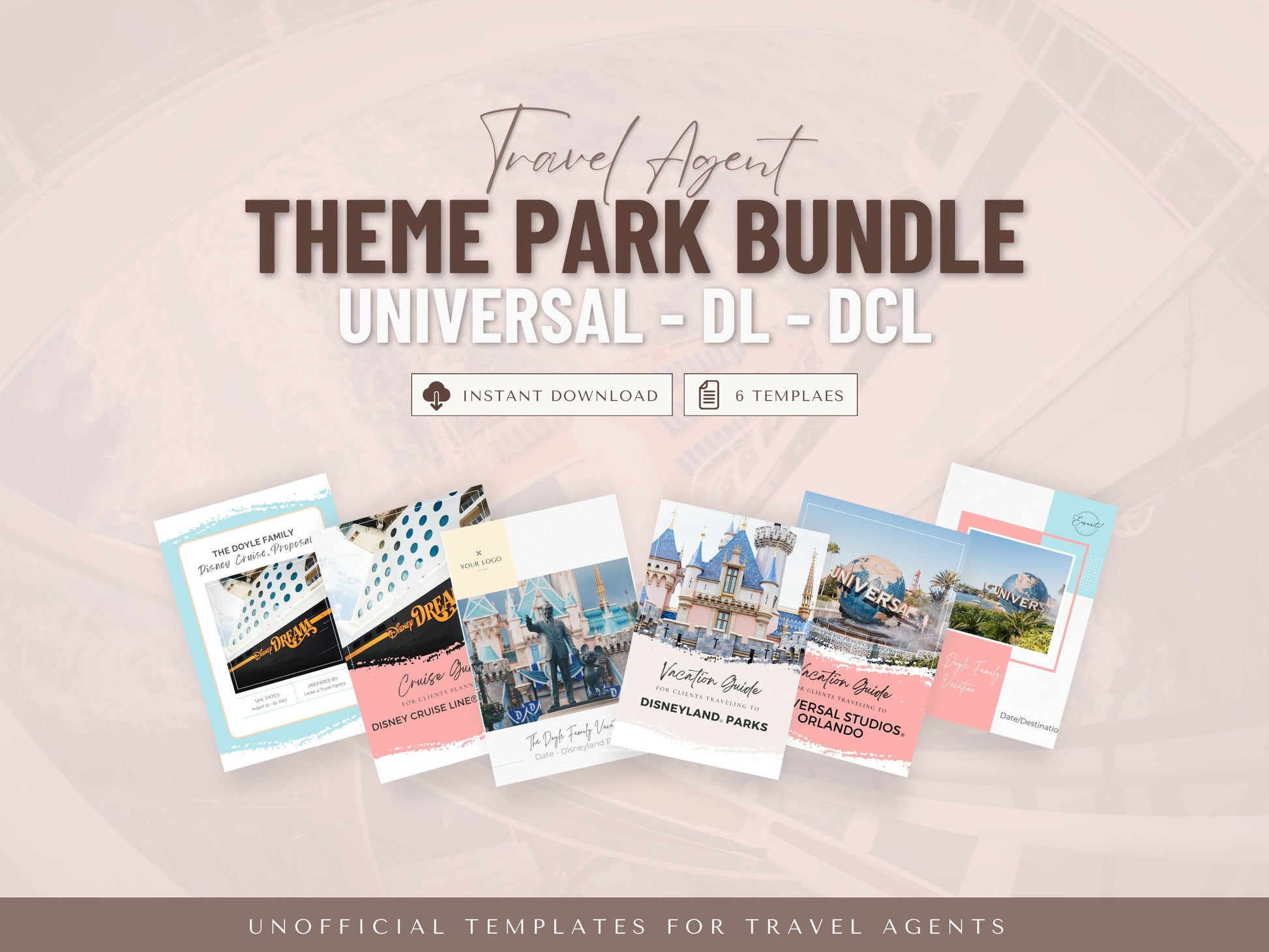 Theme Park Travel Agent Template Multi-Park Bundle, Unofficial Travel Agent Templates, Travel Agent Marketing