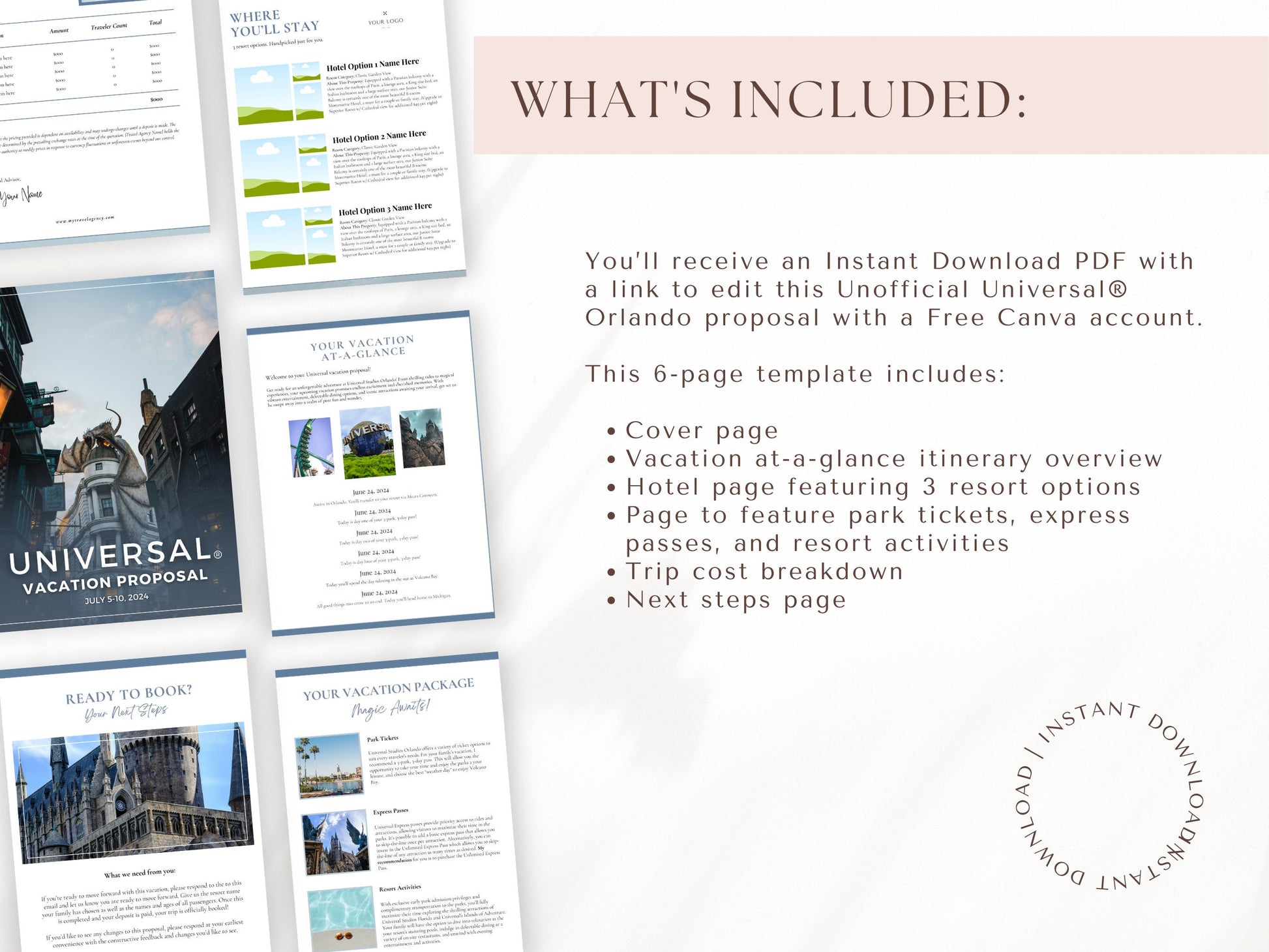 Simple Universal Travel Agent Proposal Template, Travel Agent Itinerary Template